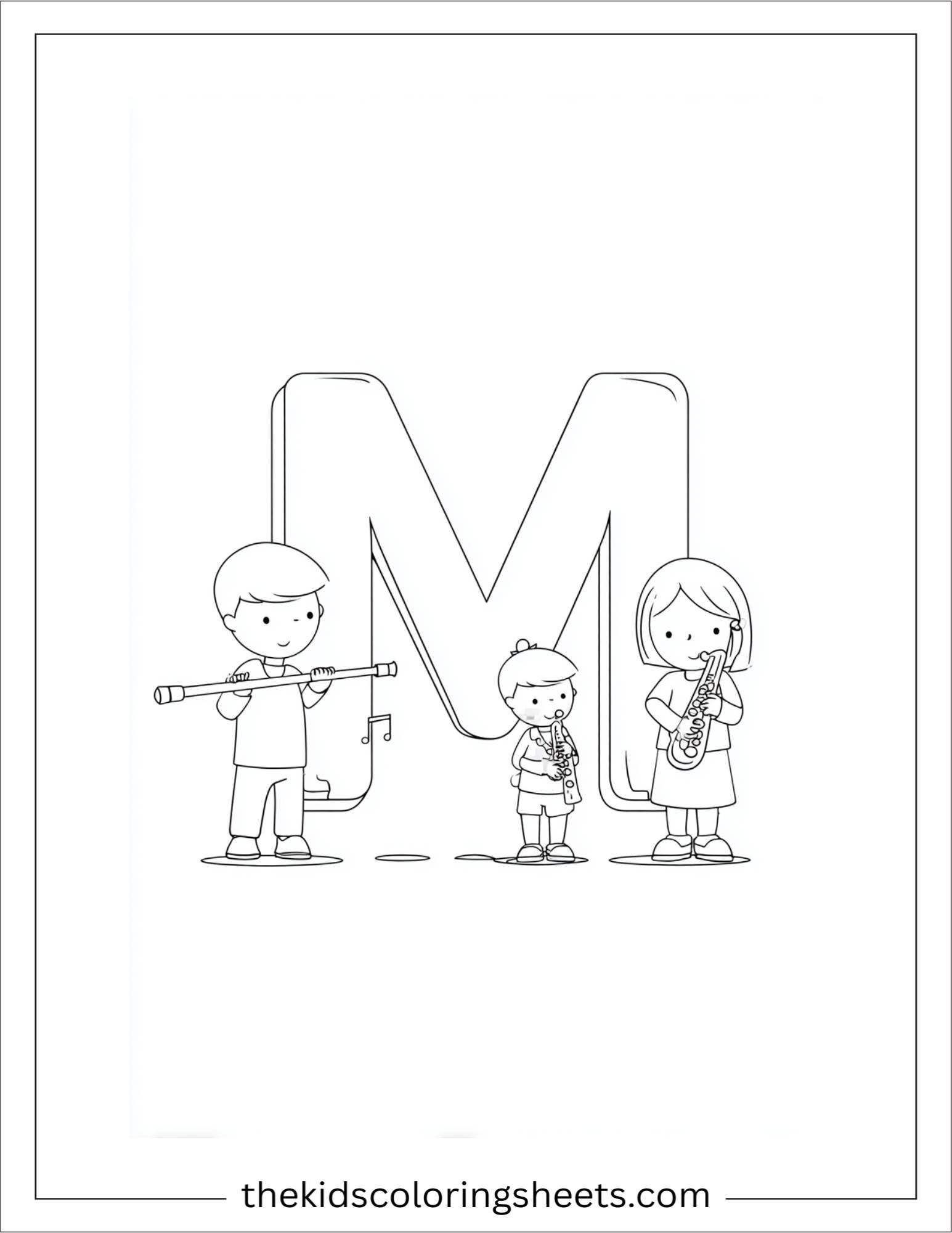 alphabet M music band coloring page