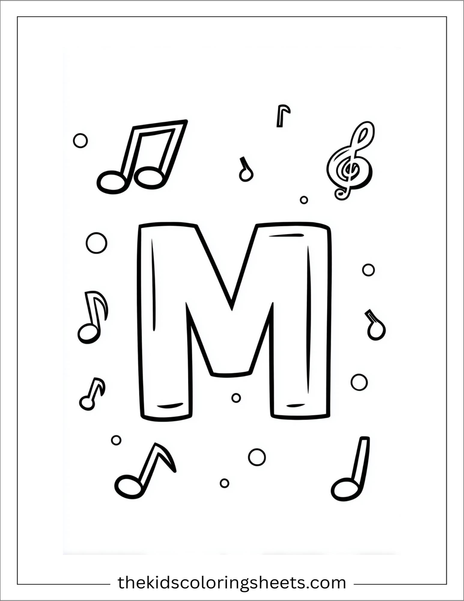 alphabet M music coloring page