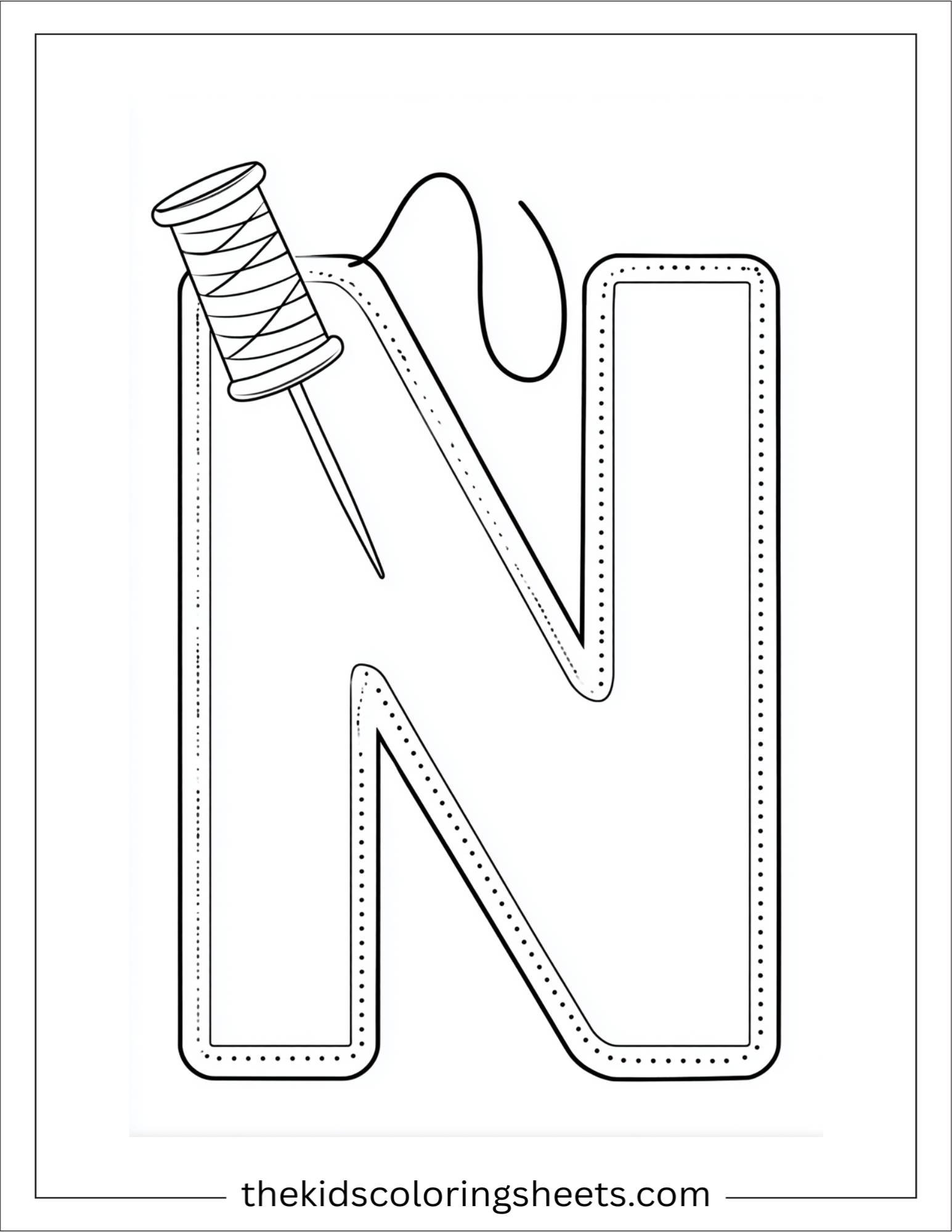 alphabet N needle coloring page
