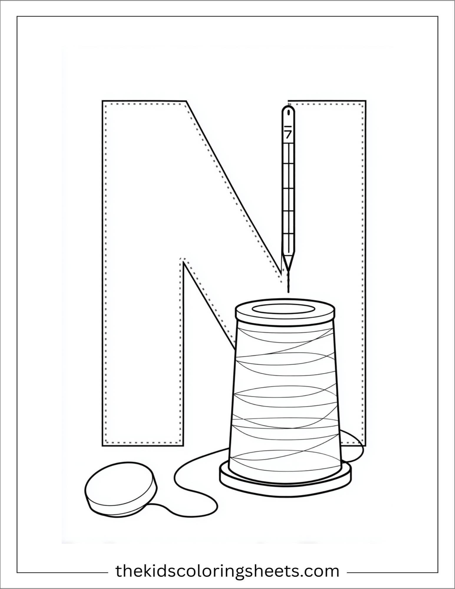 alphabet N needle sewing coloring page