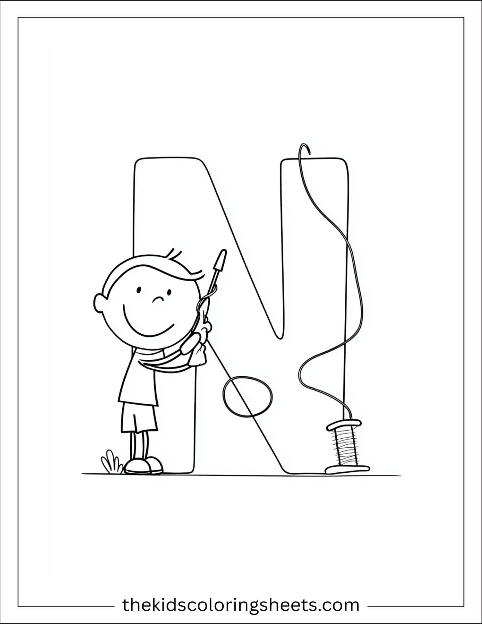 alphabet N needle thread coloring page