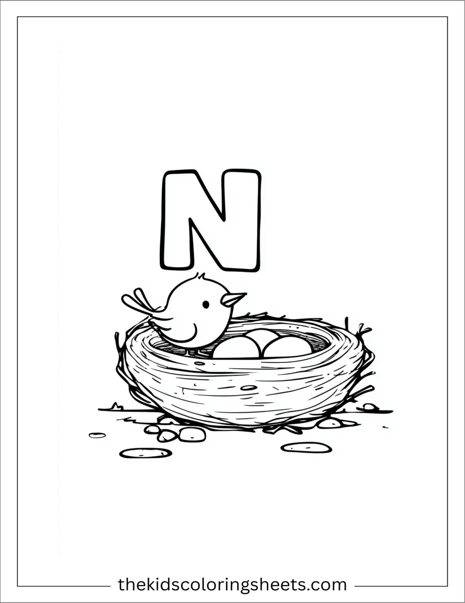 alphabet N nest eggs coloring page