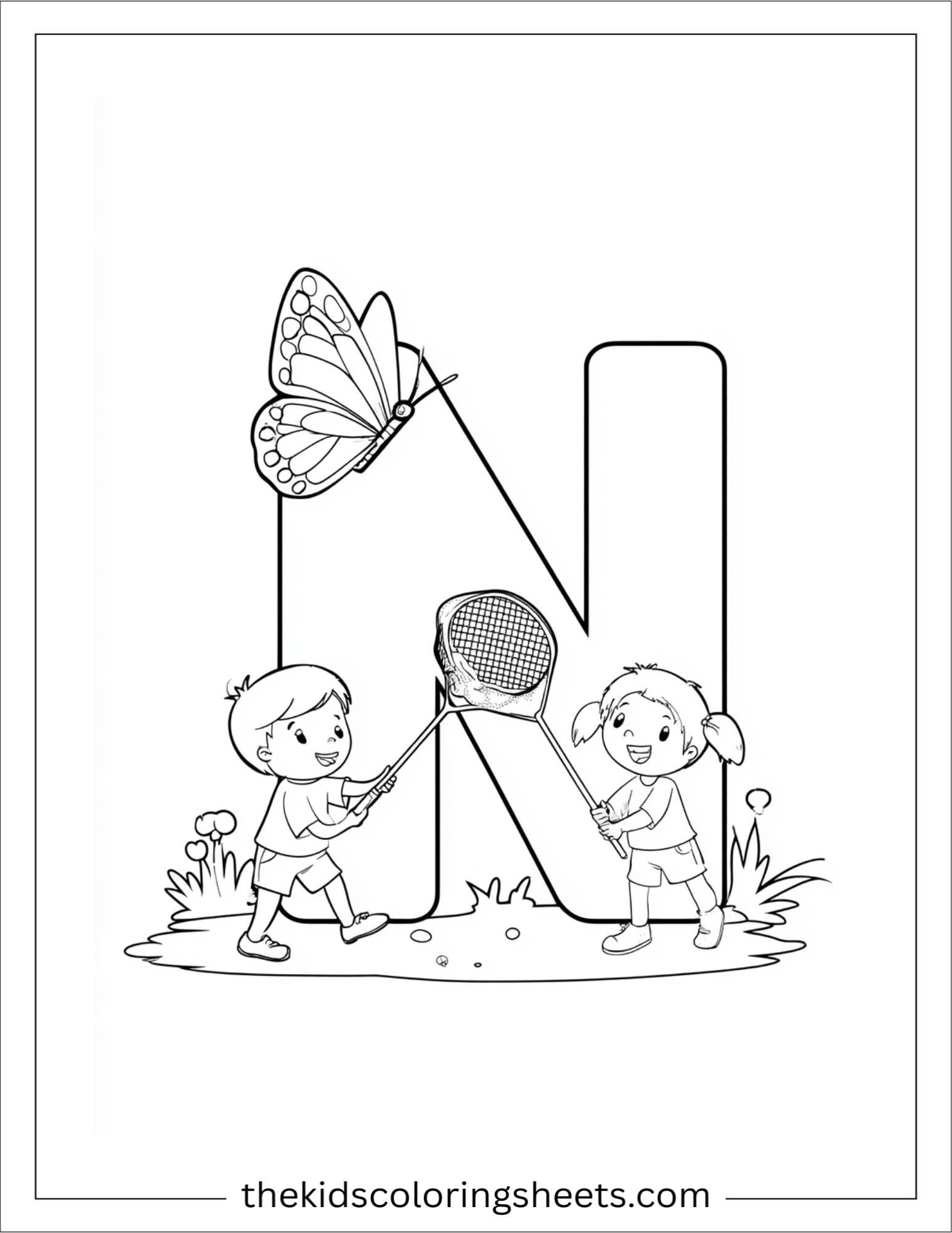 alphabet N net coloring page