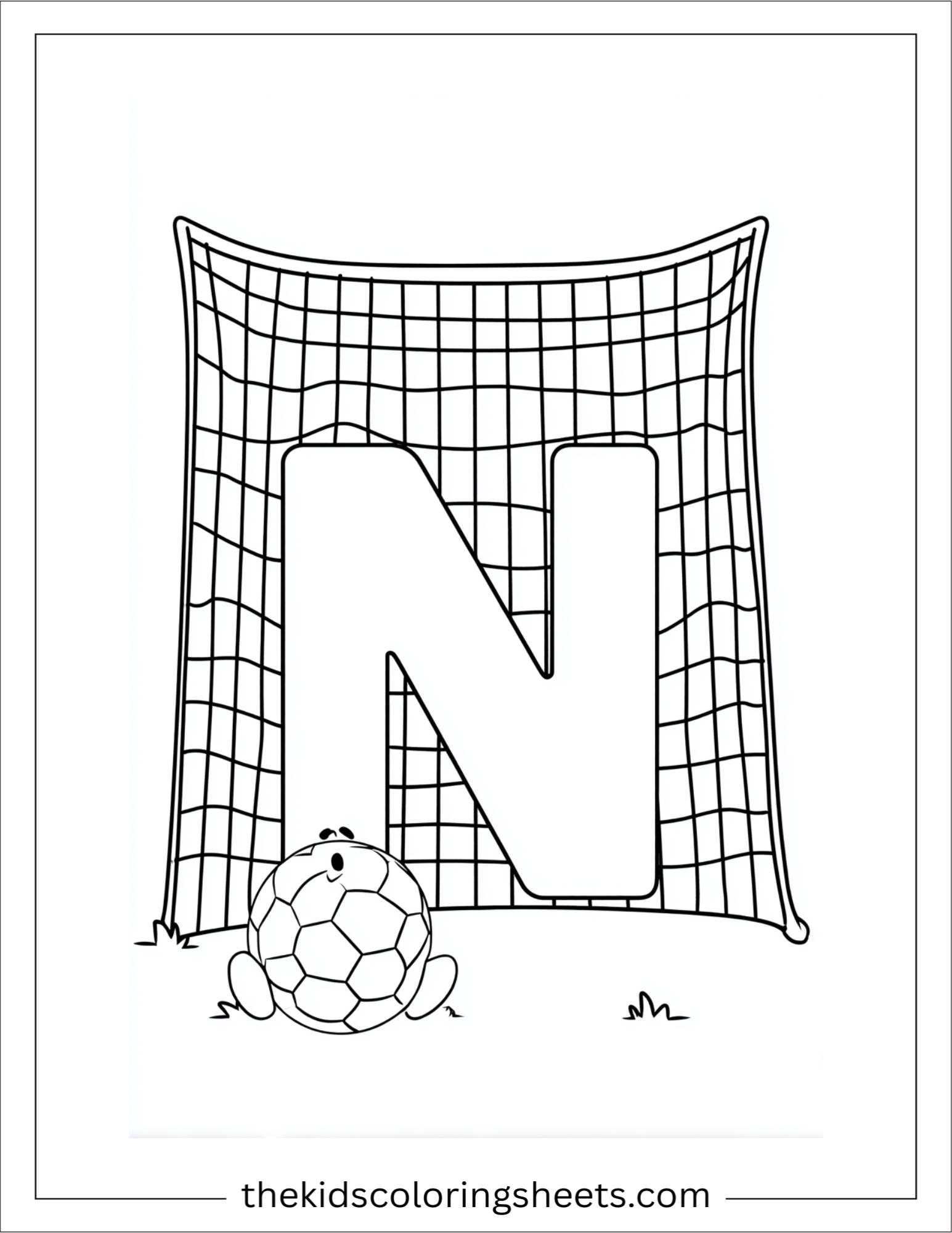 alphabet N net soccer coloring page