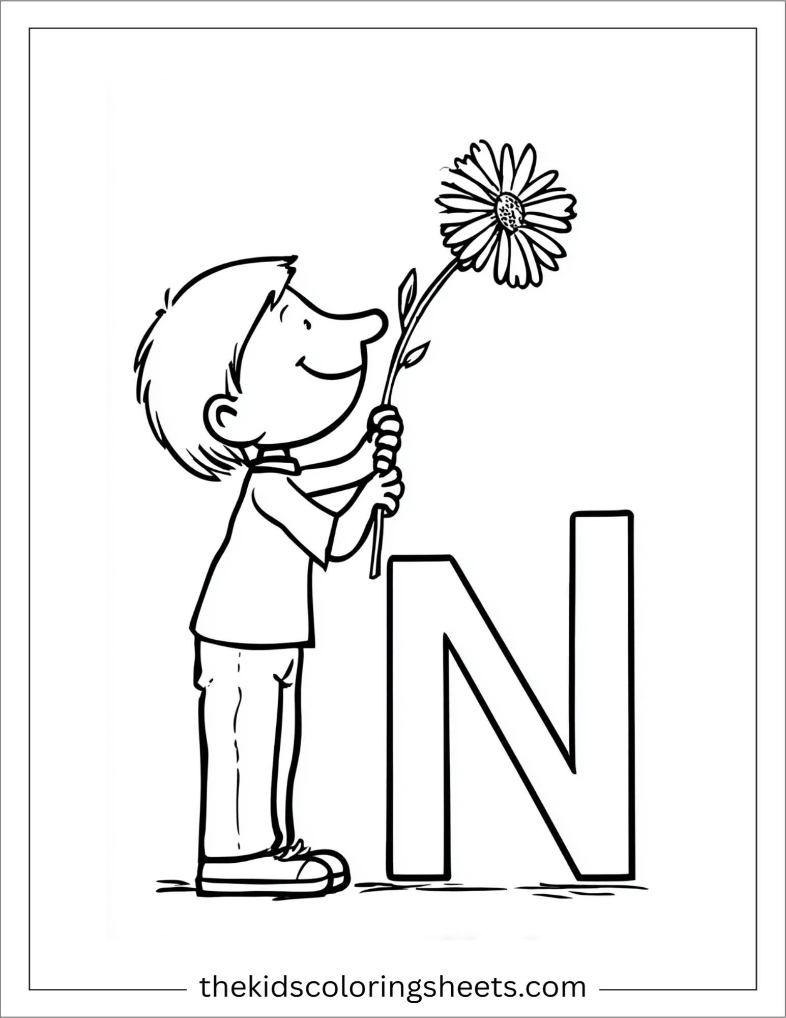 alphabet N nose sniff coloring page