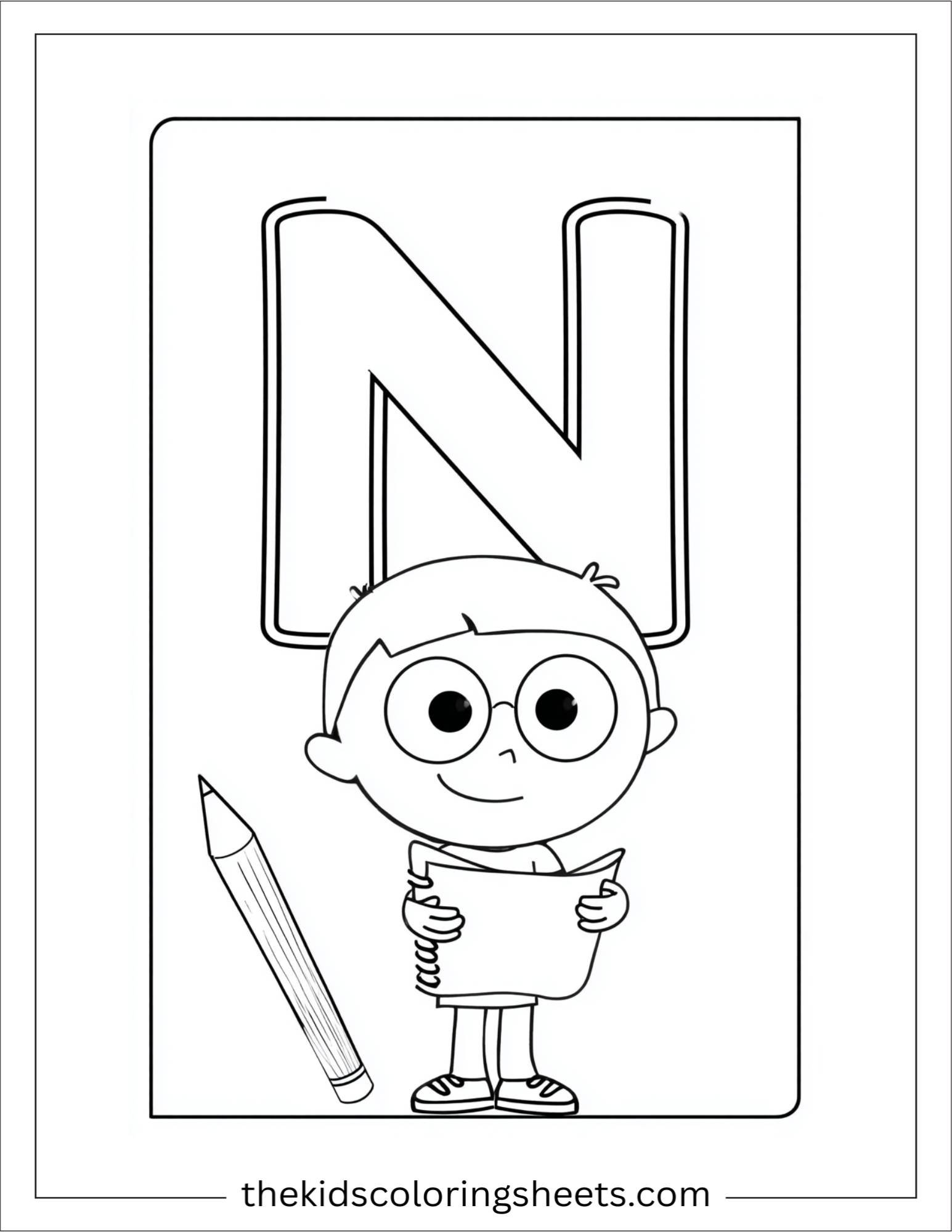 alphabet N notebook pen coloring page