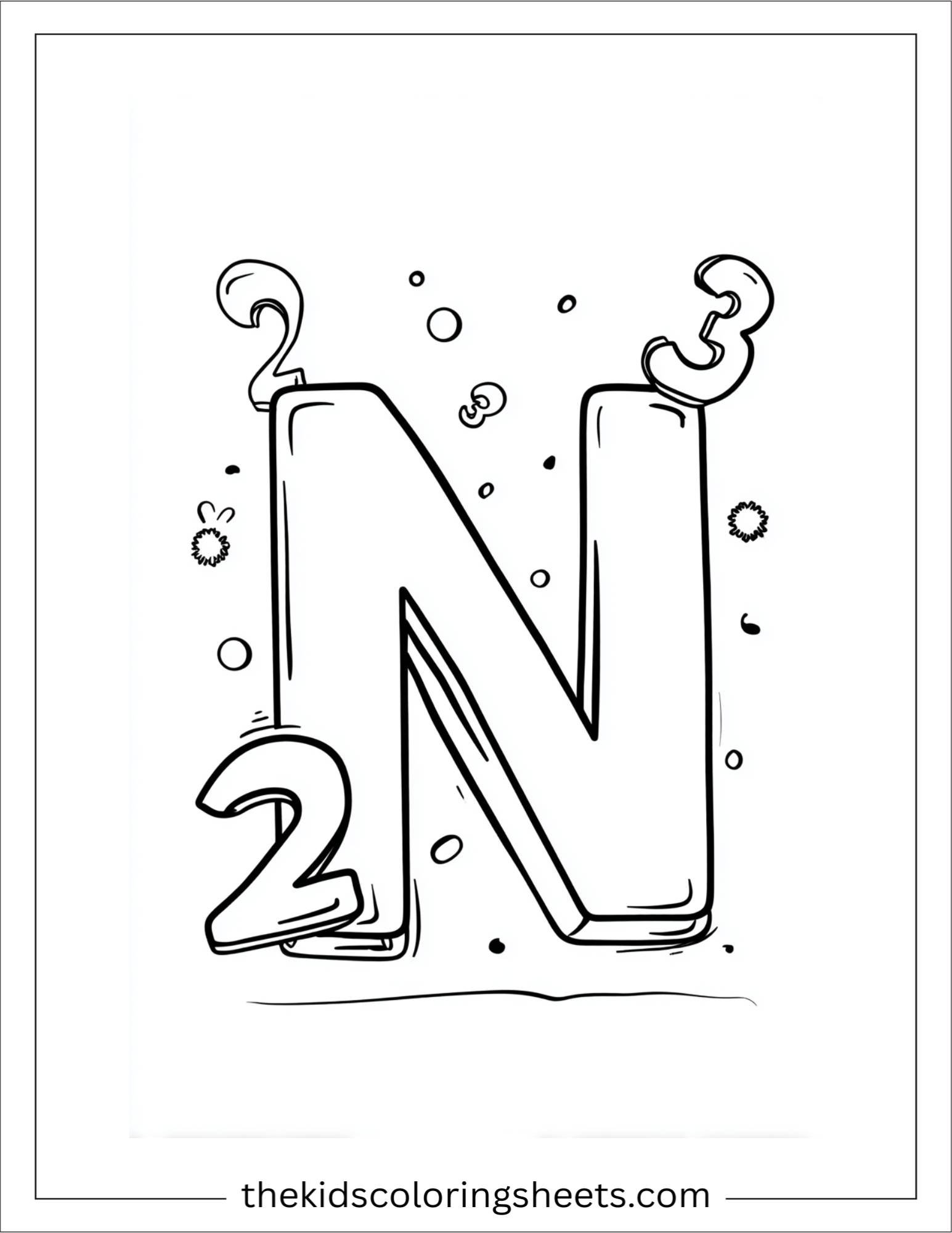 alphabet N numbers coloring page