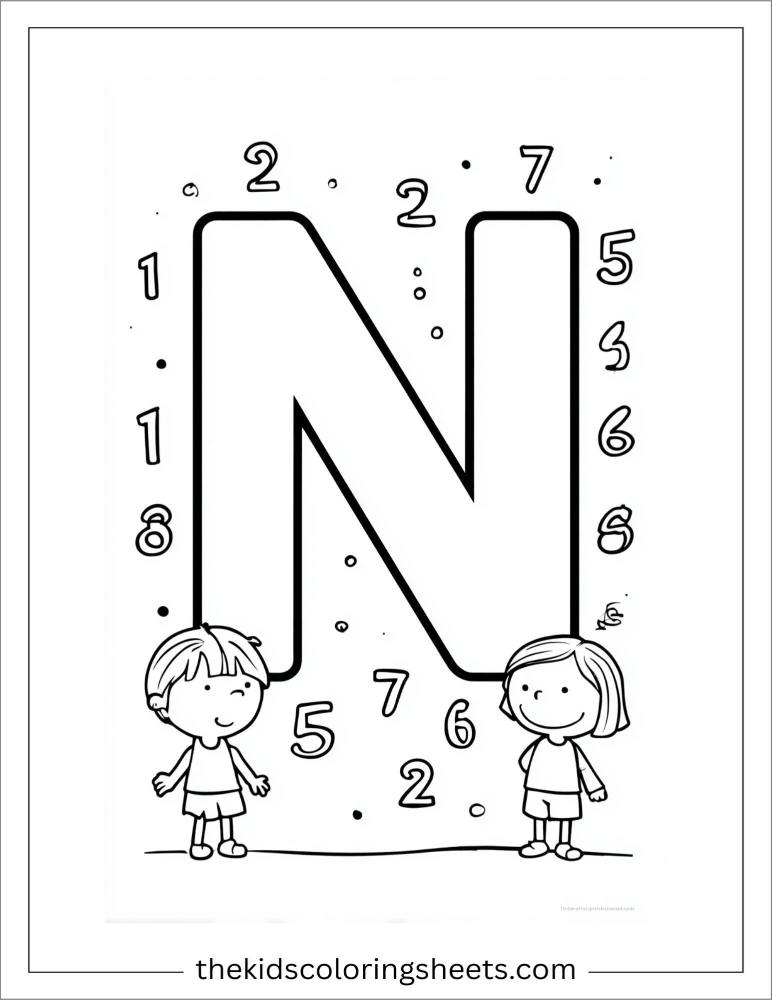 alphabet N numbers count coloring page