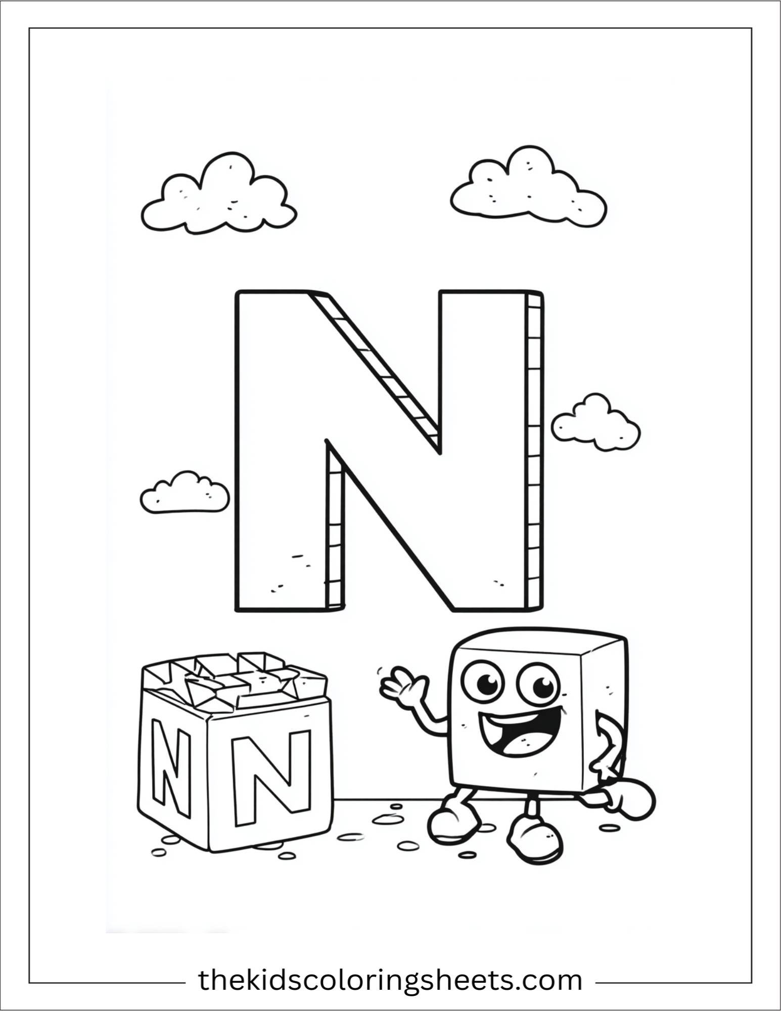 alphabet N numbers puzzle coloring page