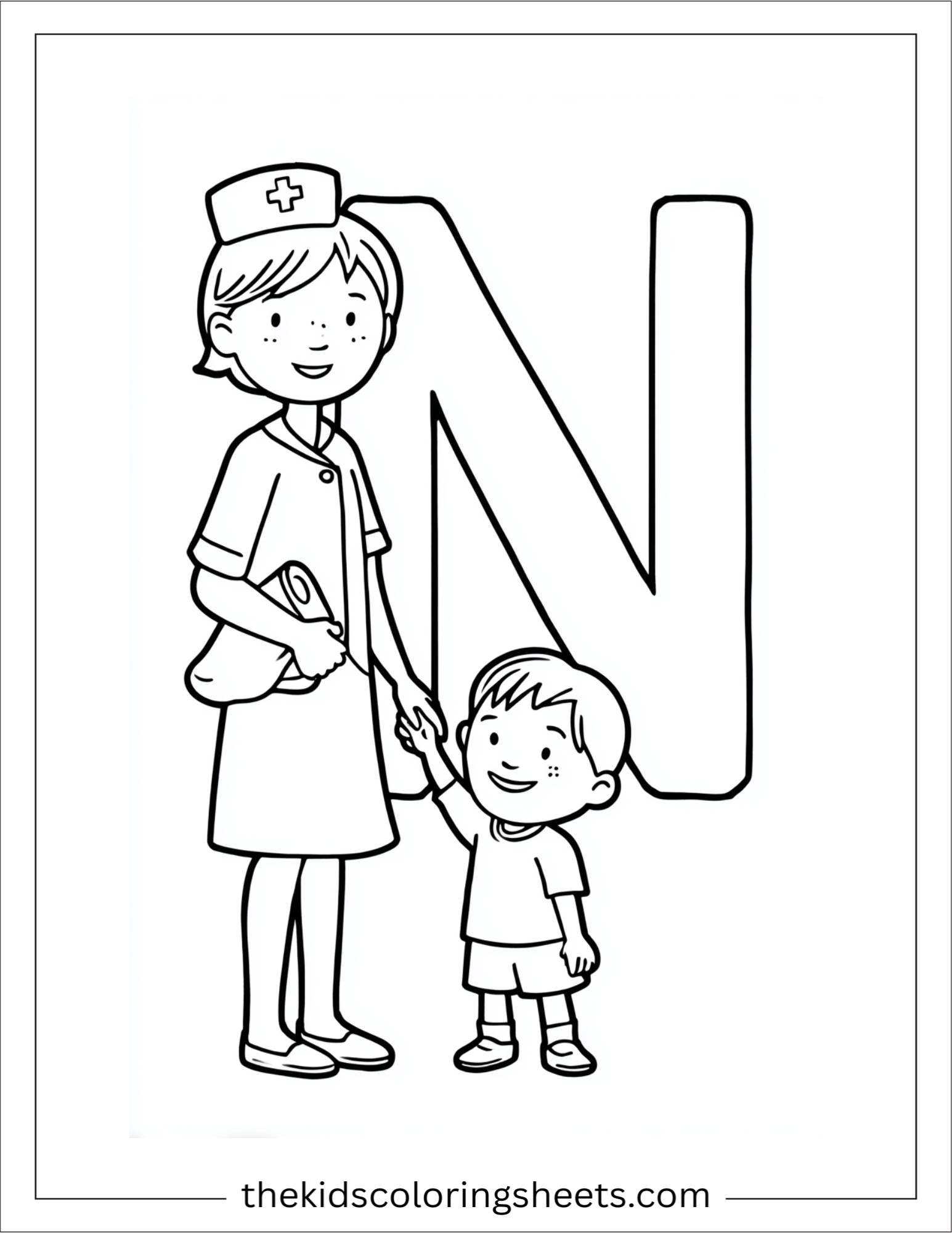 alphabet N nurse child coloring page