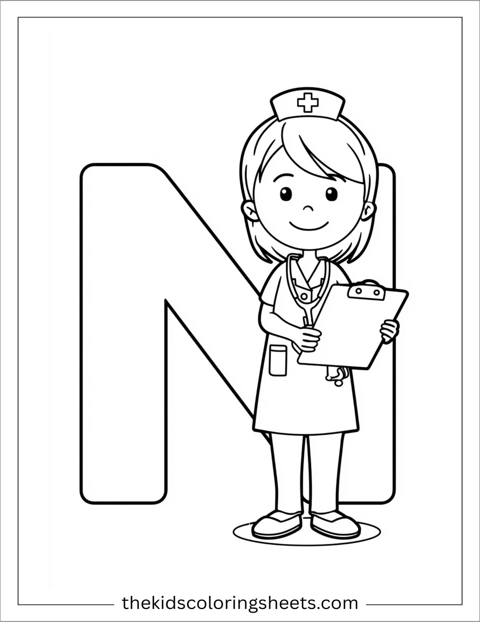 alphabet N nurse coloring page