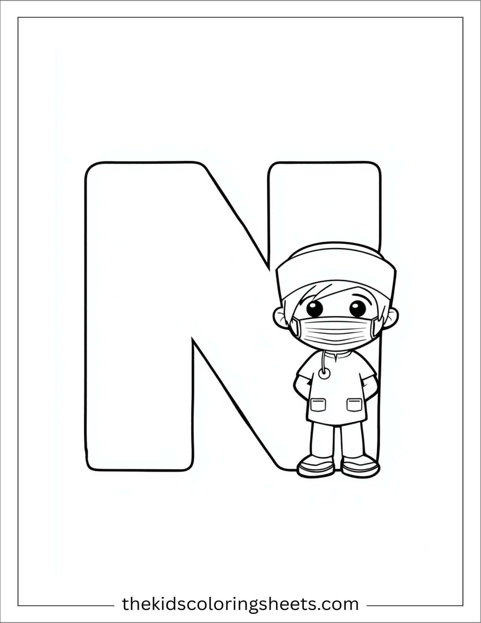alphabet N nurse mask coloring page