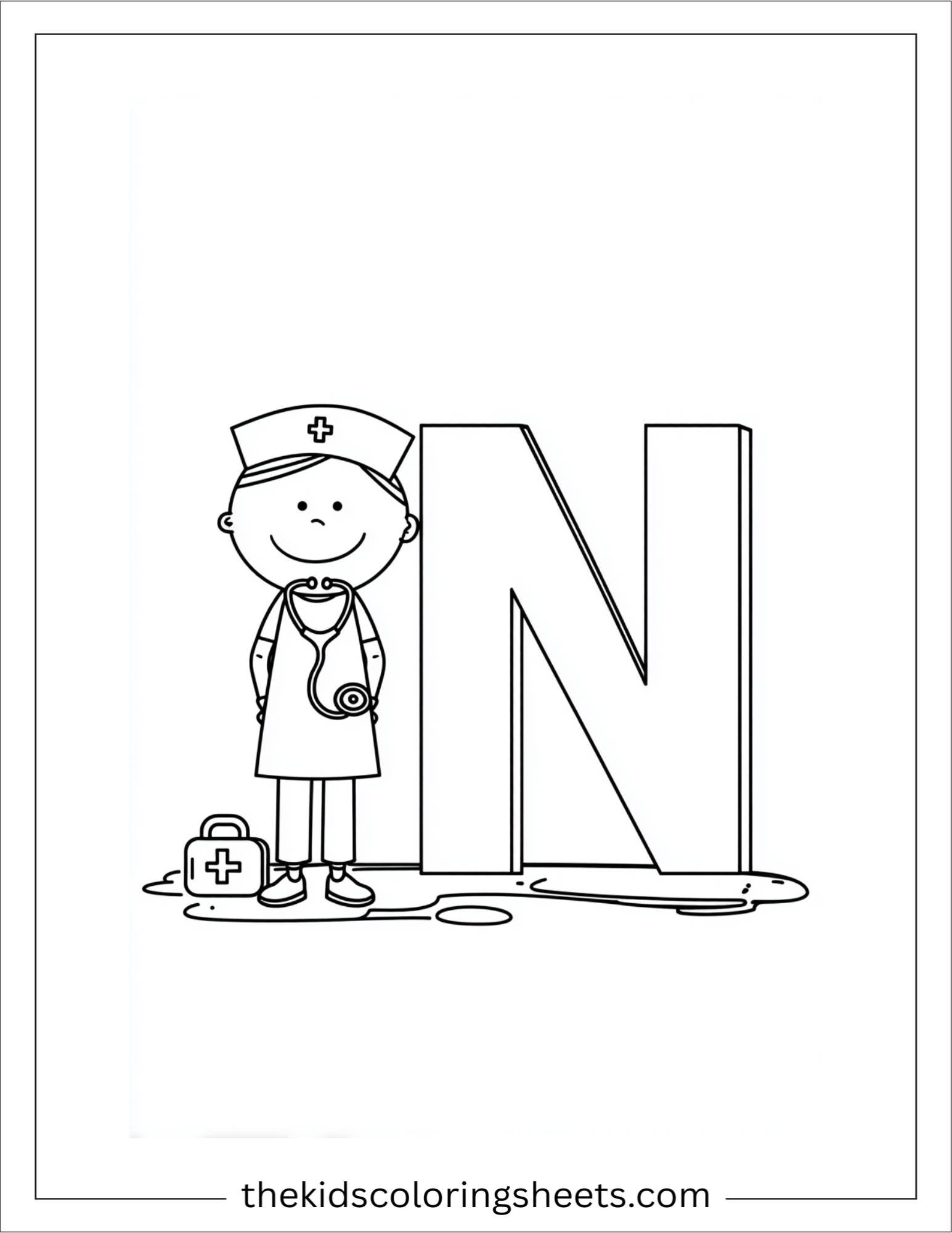 alphabet N nurse tools coloring page