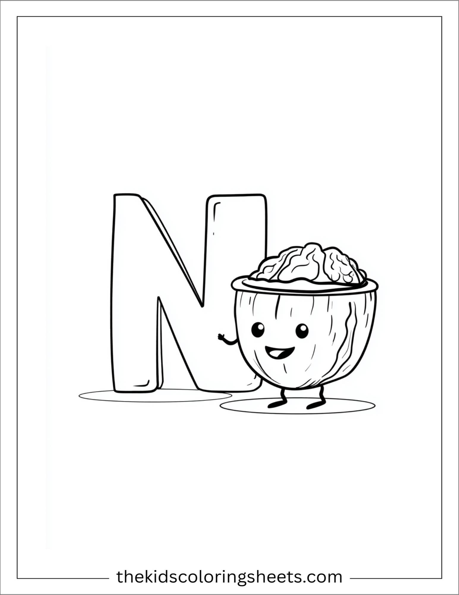 alphabet N nut coloring page