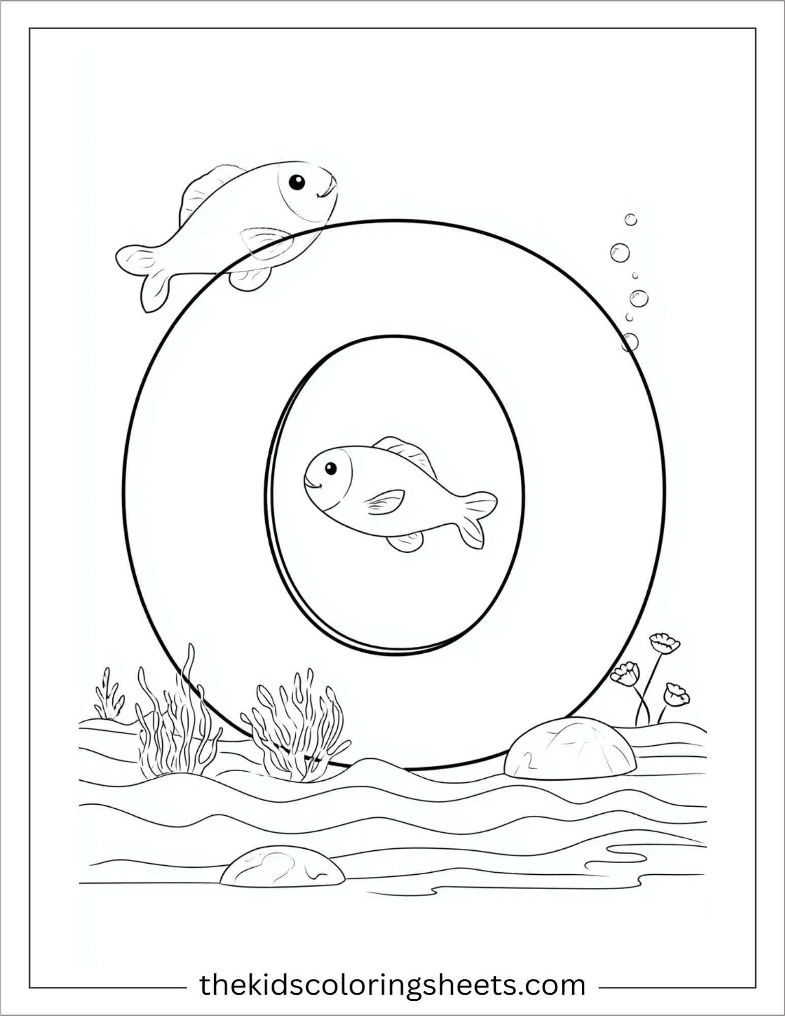 alphabet O ocean fish coloring page
