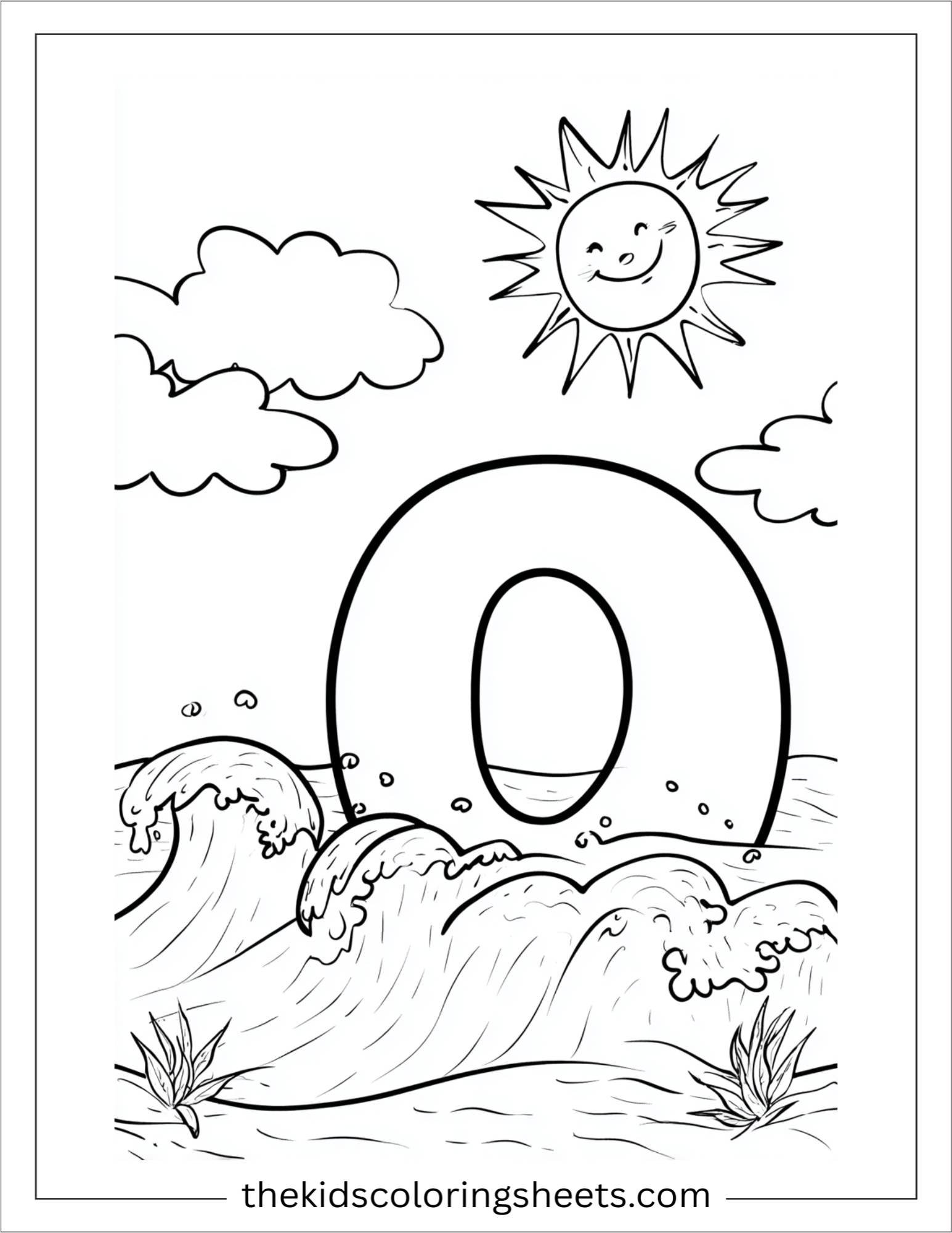 alphabet O ocean waves coloring page