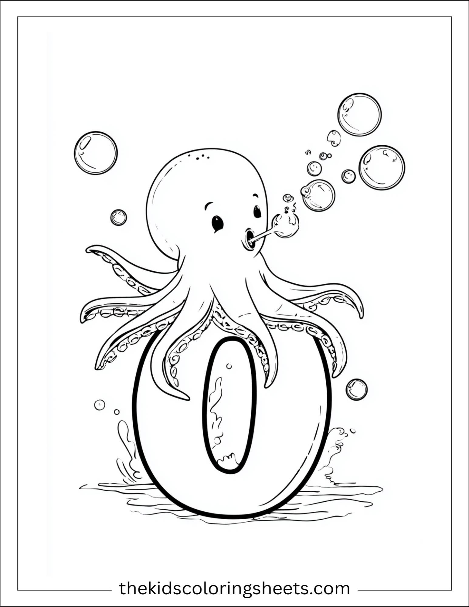 alphabet O octopus bubbles coloring page