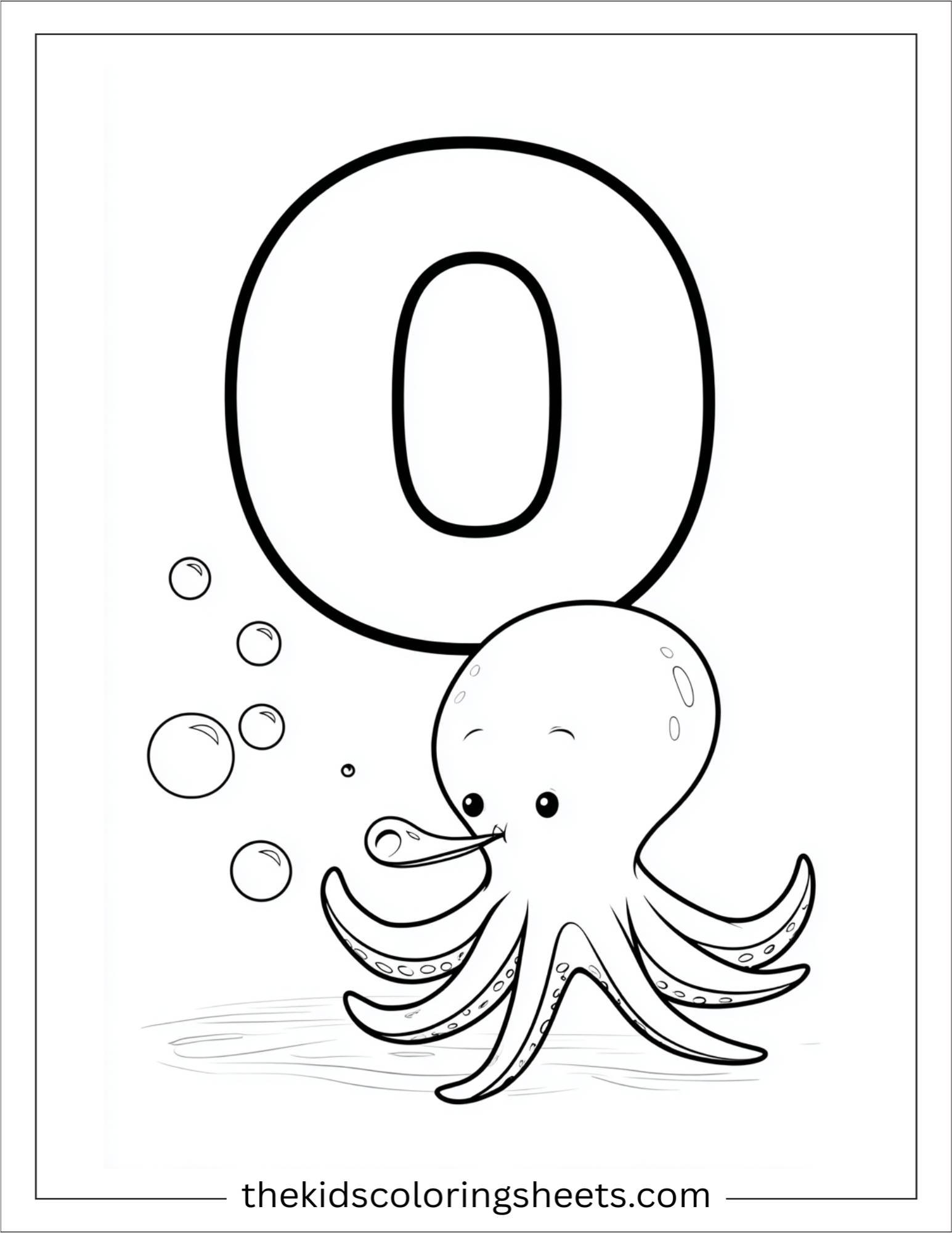 alphabet O octopus bubbles coloring page