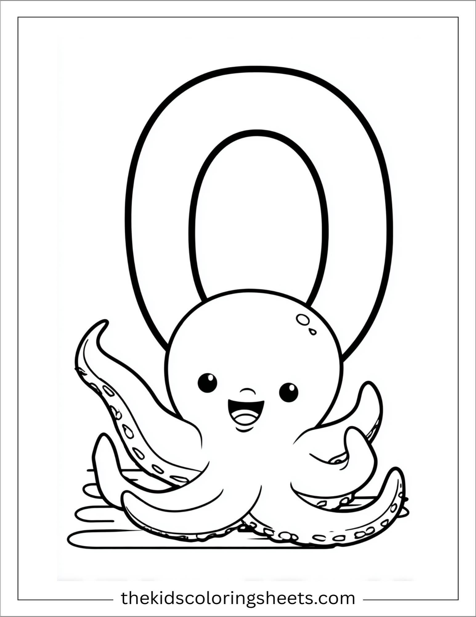 alphabet O octopus friend coloring page