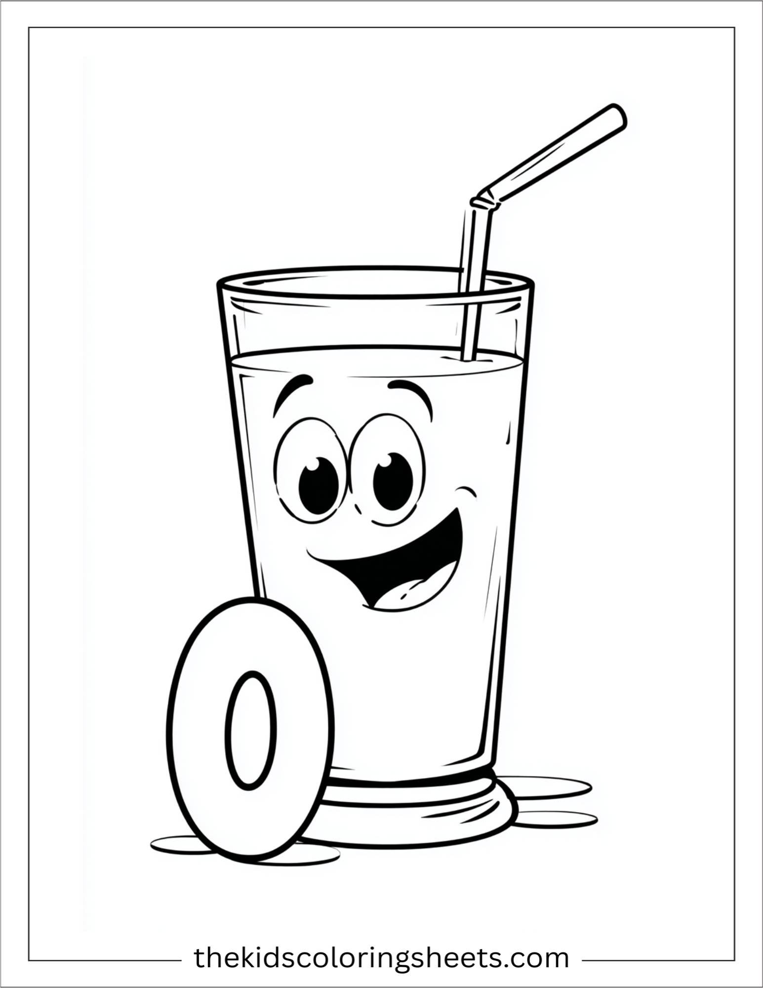 alphabet O orange juice straw coloring page