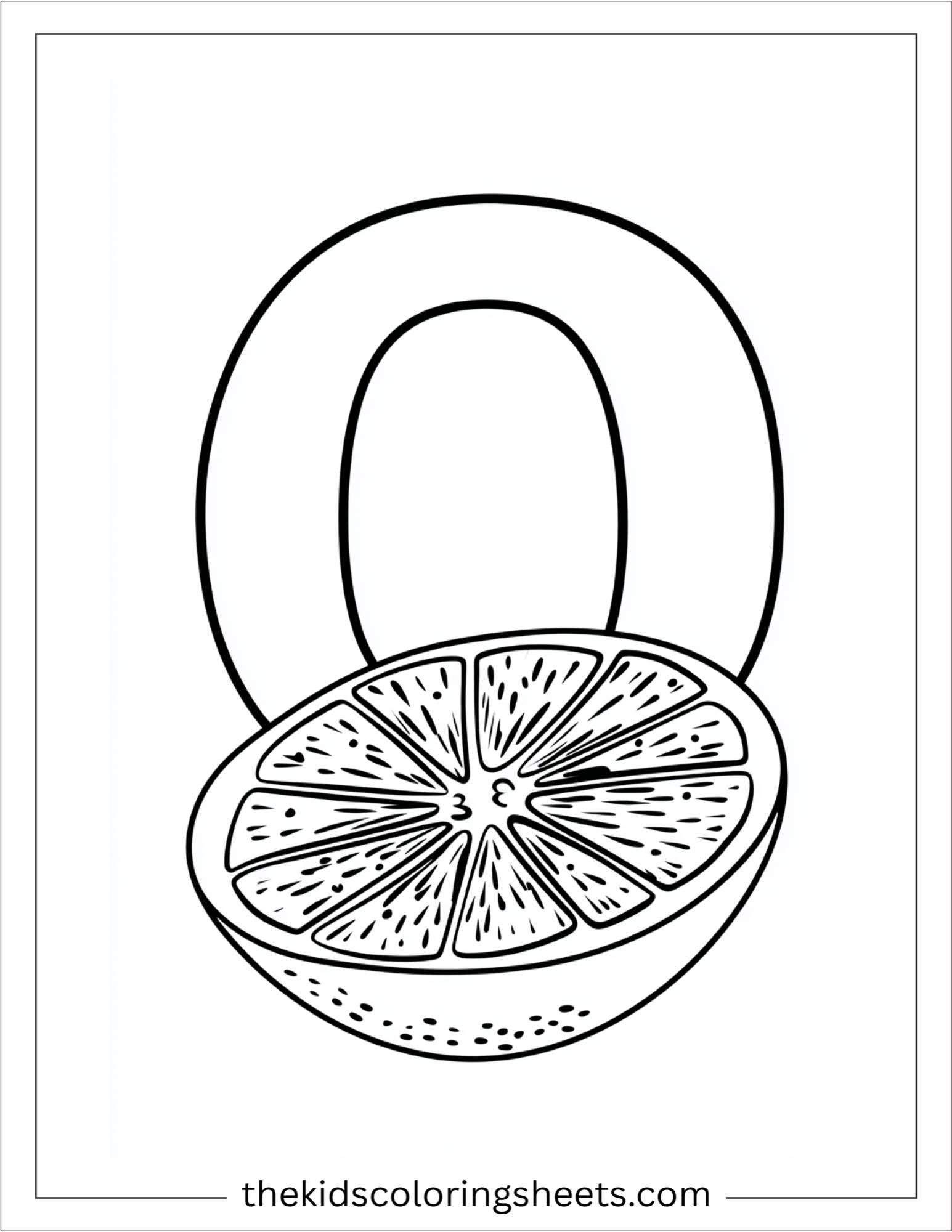 alphabet O orange slice coloring page