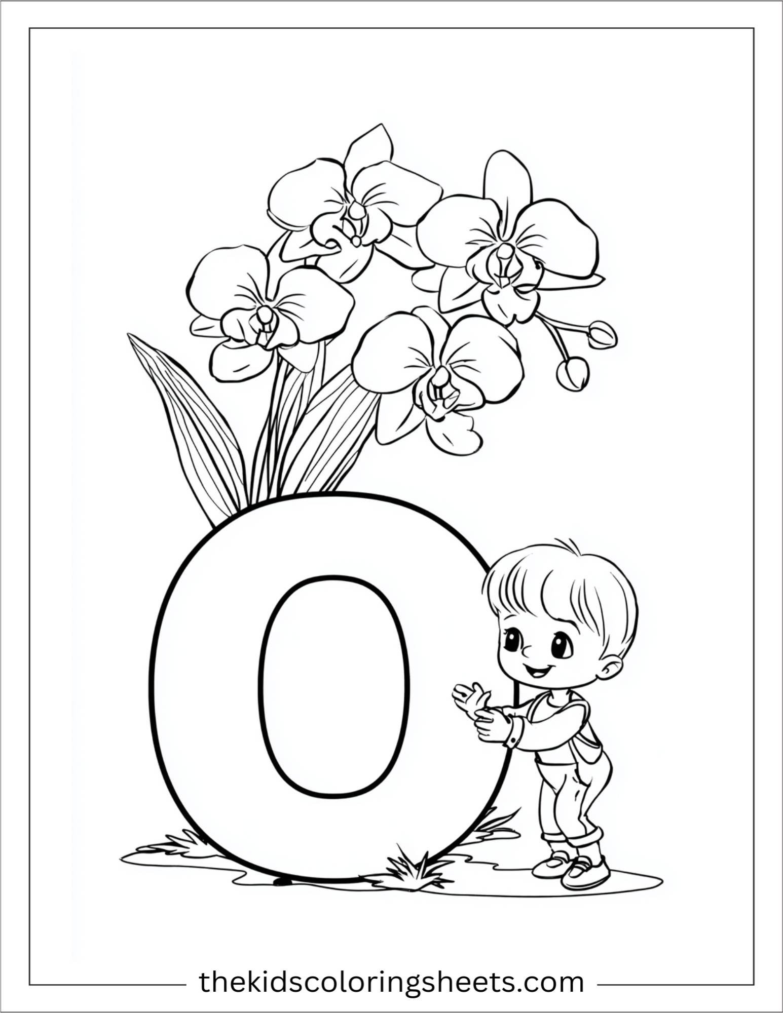 alphabet O orchid coloring page
