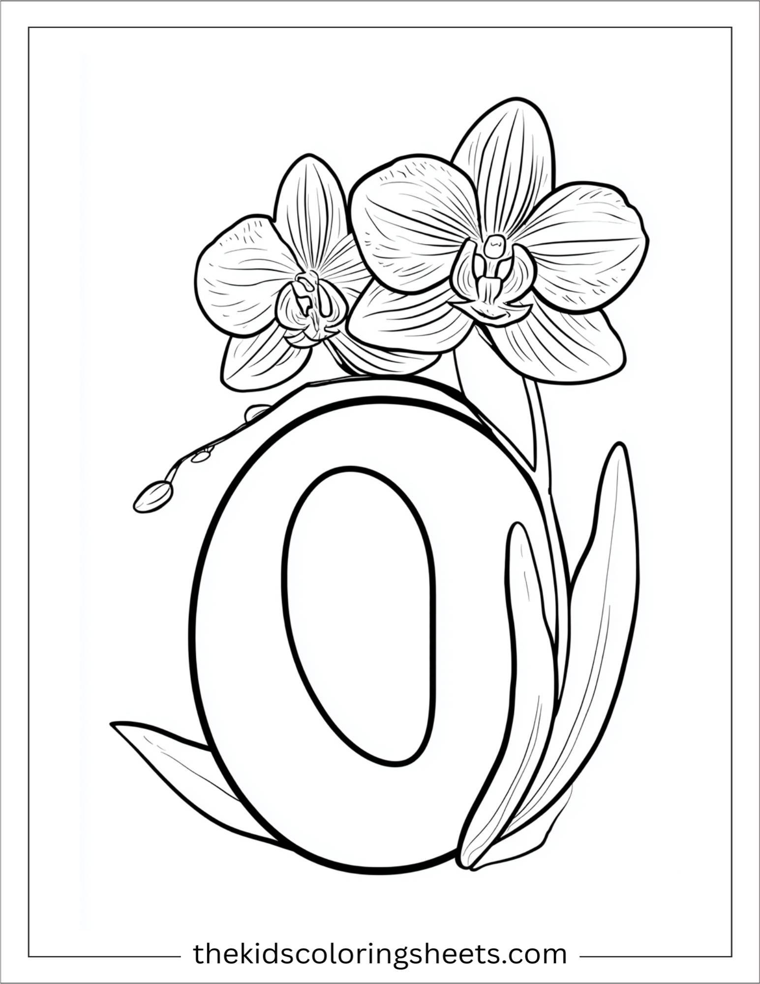 alphabet O orchid flower coloring page