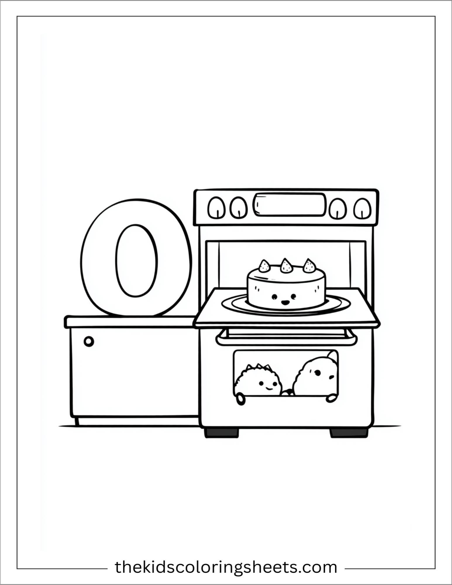 alphabet O oven cake coloring page