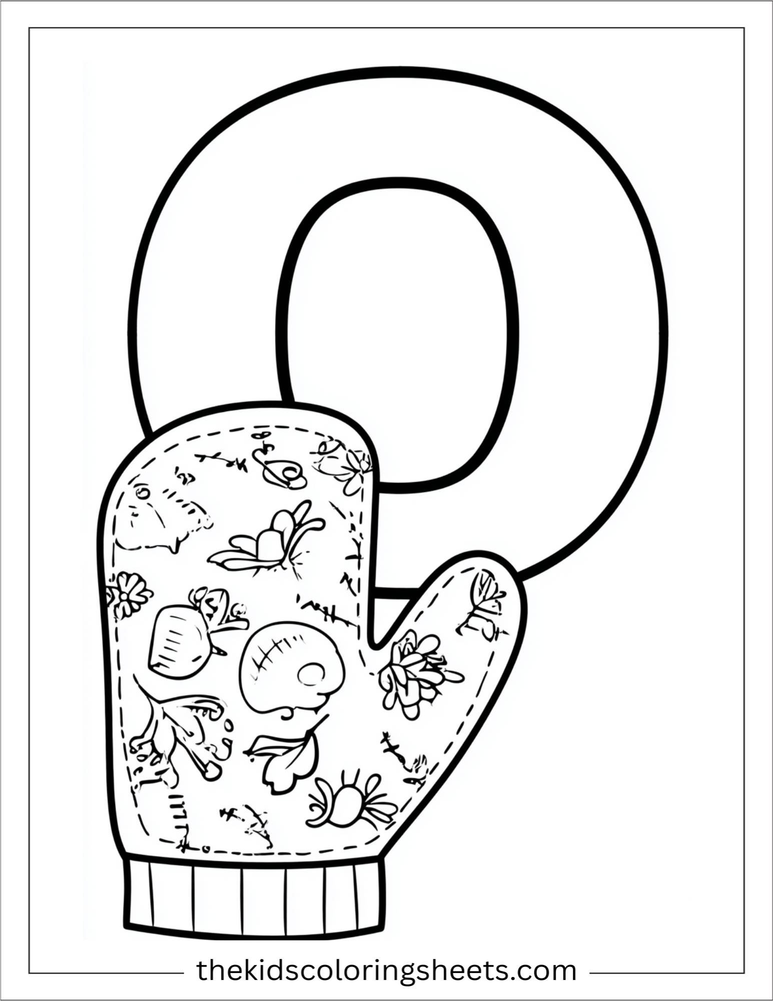 alphabet O oven mitt coloring page