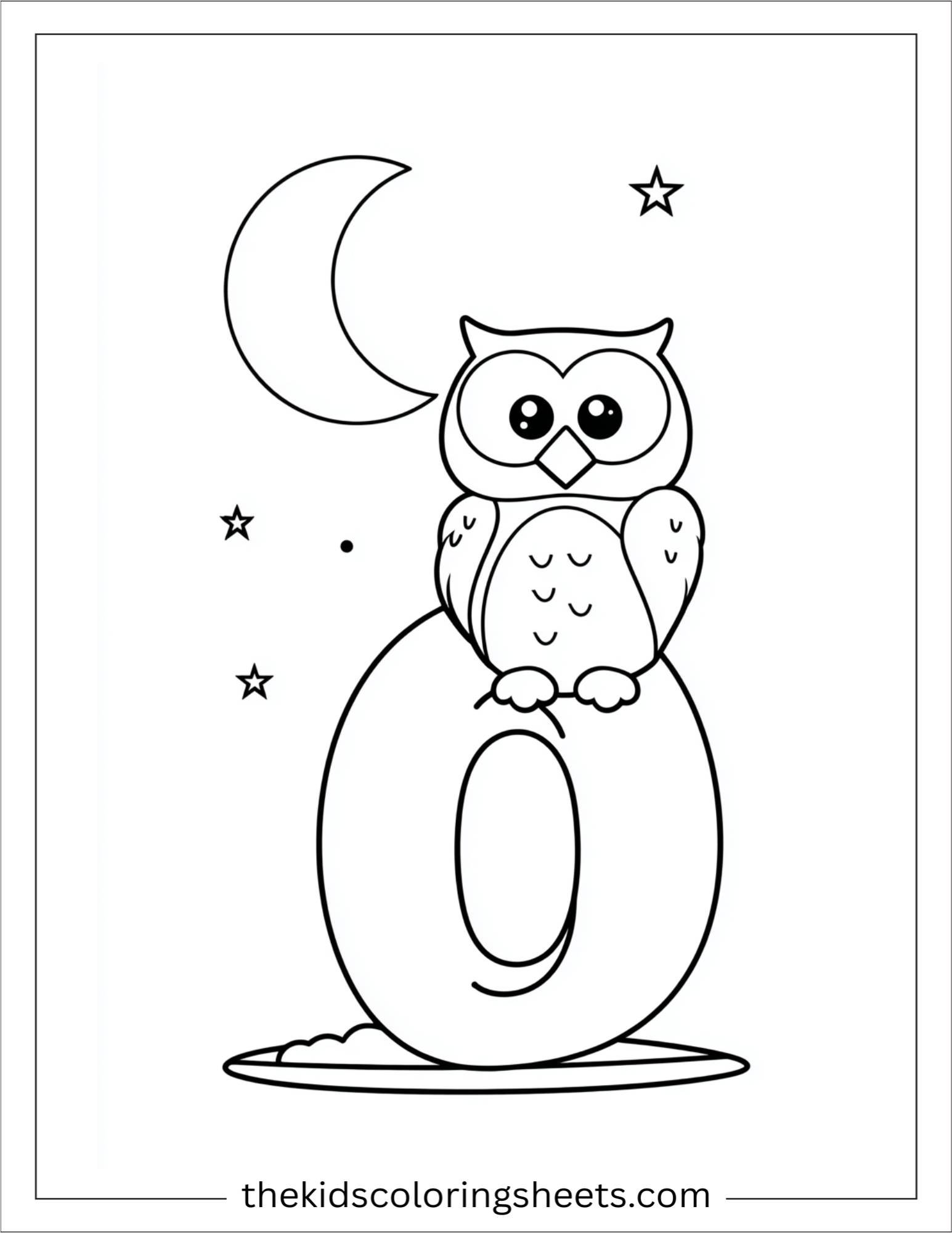 alphabet O owl moon coloring page