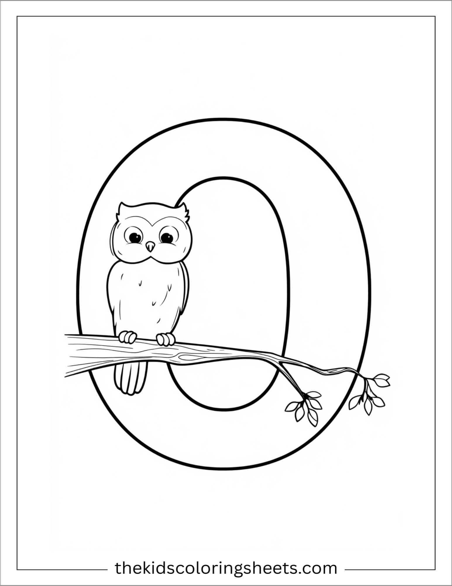 alphabet O owl tree coloring page