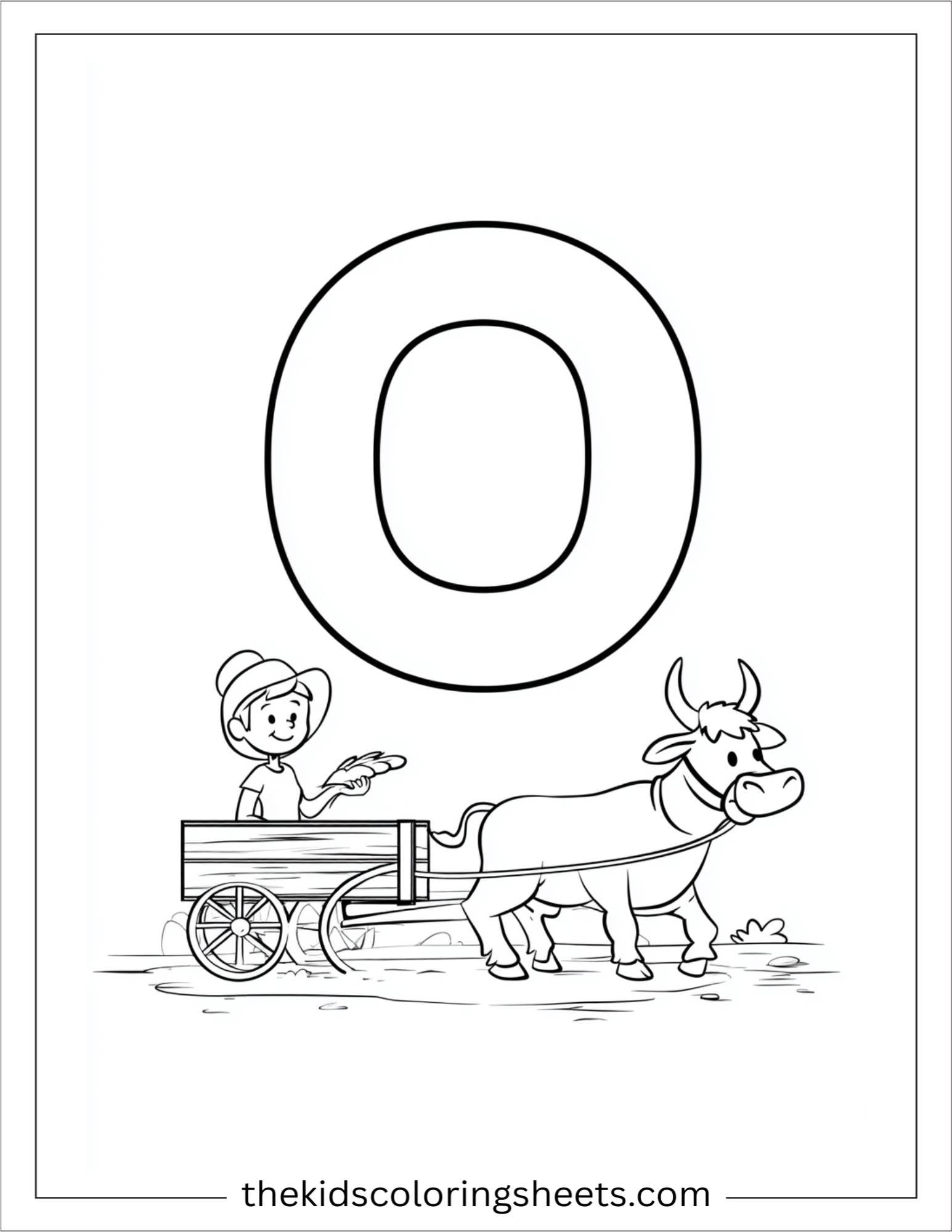 alphabet O ox cart coloring page