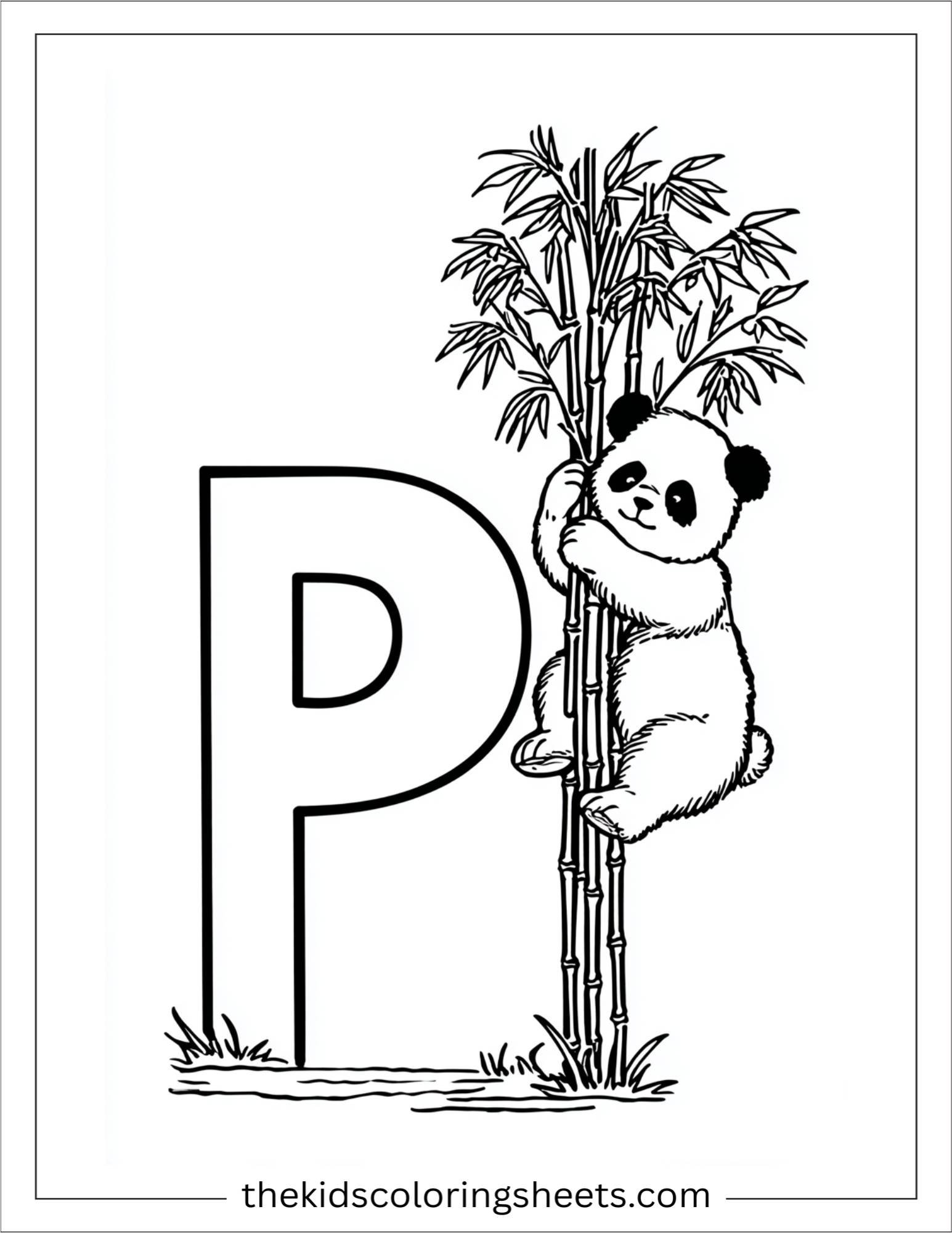 alphabet P panda tree coloring page