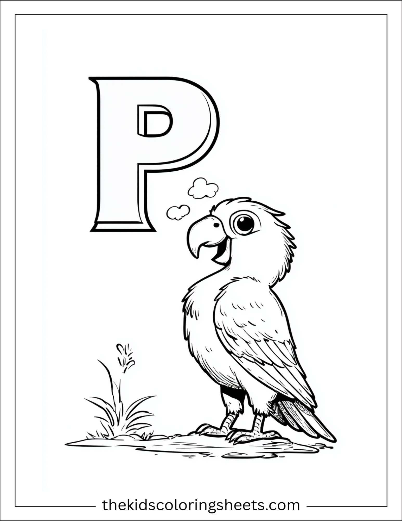 alphabet P parrot talking coloring page