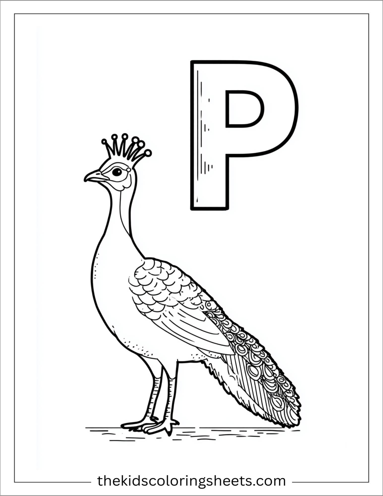 alphabet P peacock crown coloring page