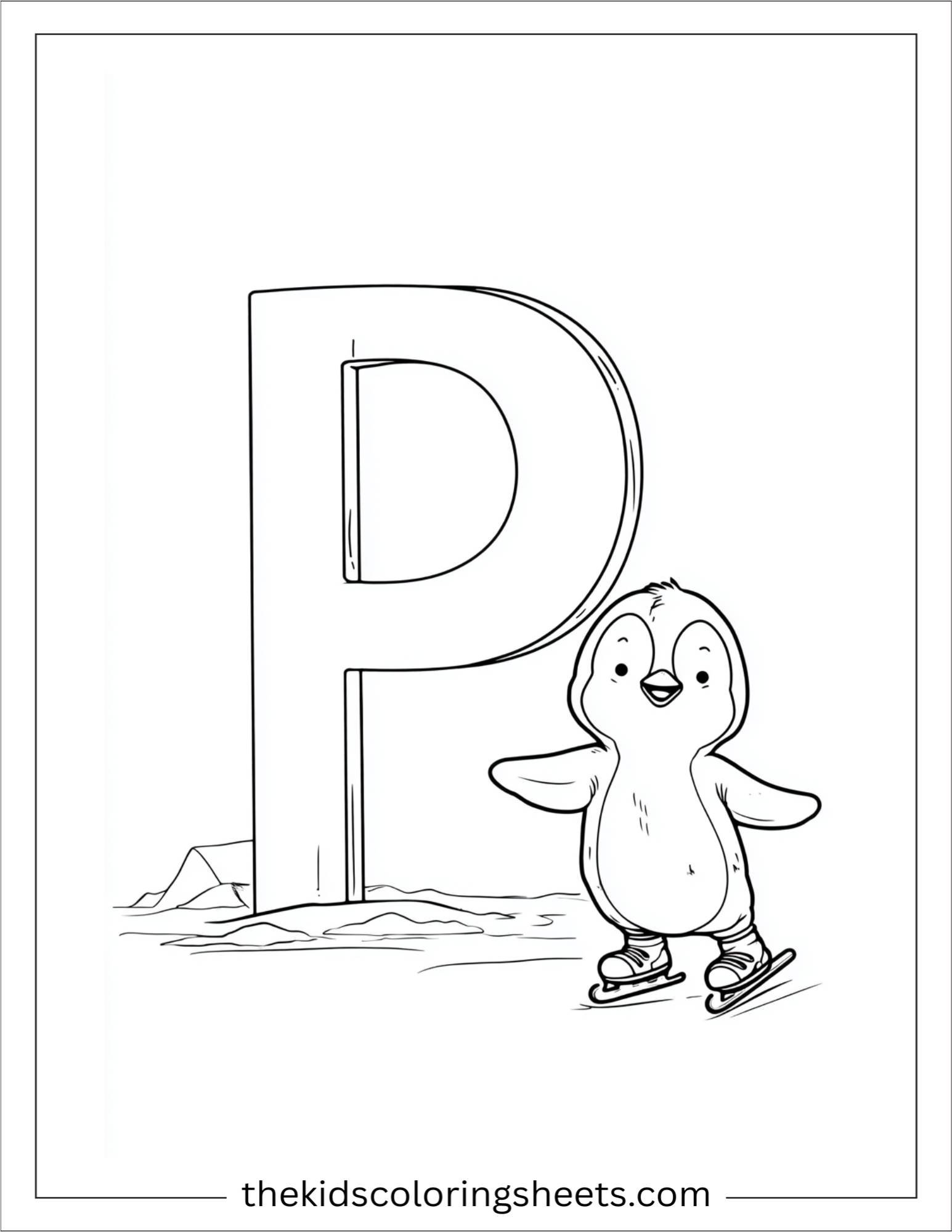 alphabet P penguin ice skating coloring page
