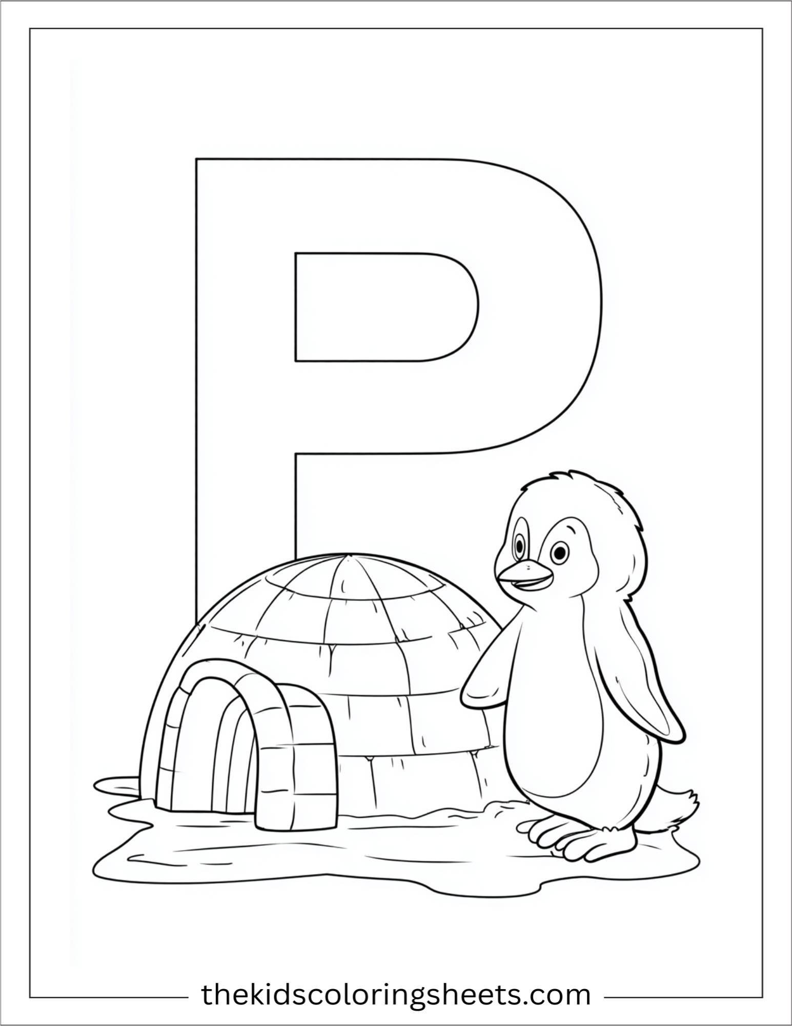 alphabet P penguin igloo coloring page
