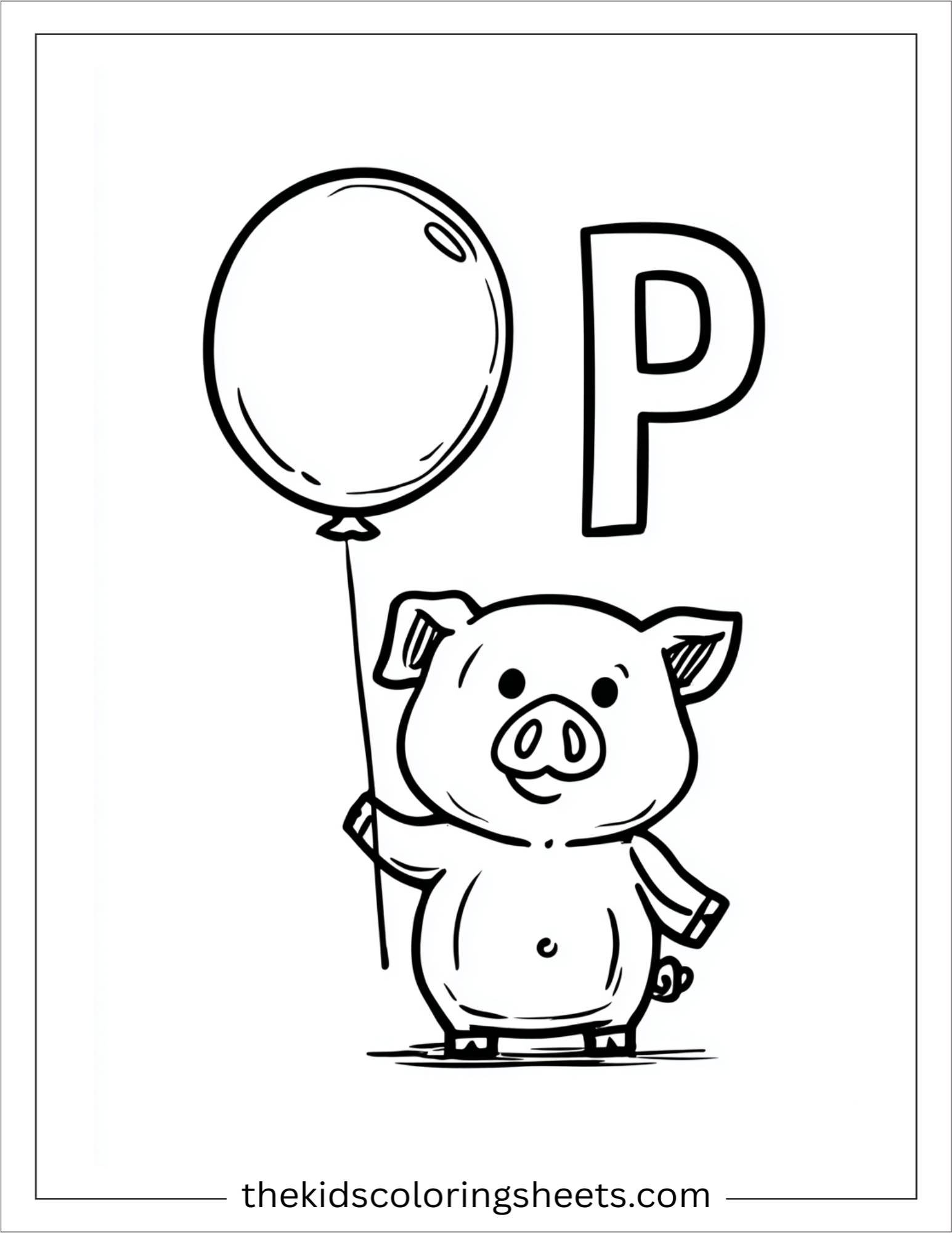 alphabet P pig balloon coloring page
