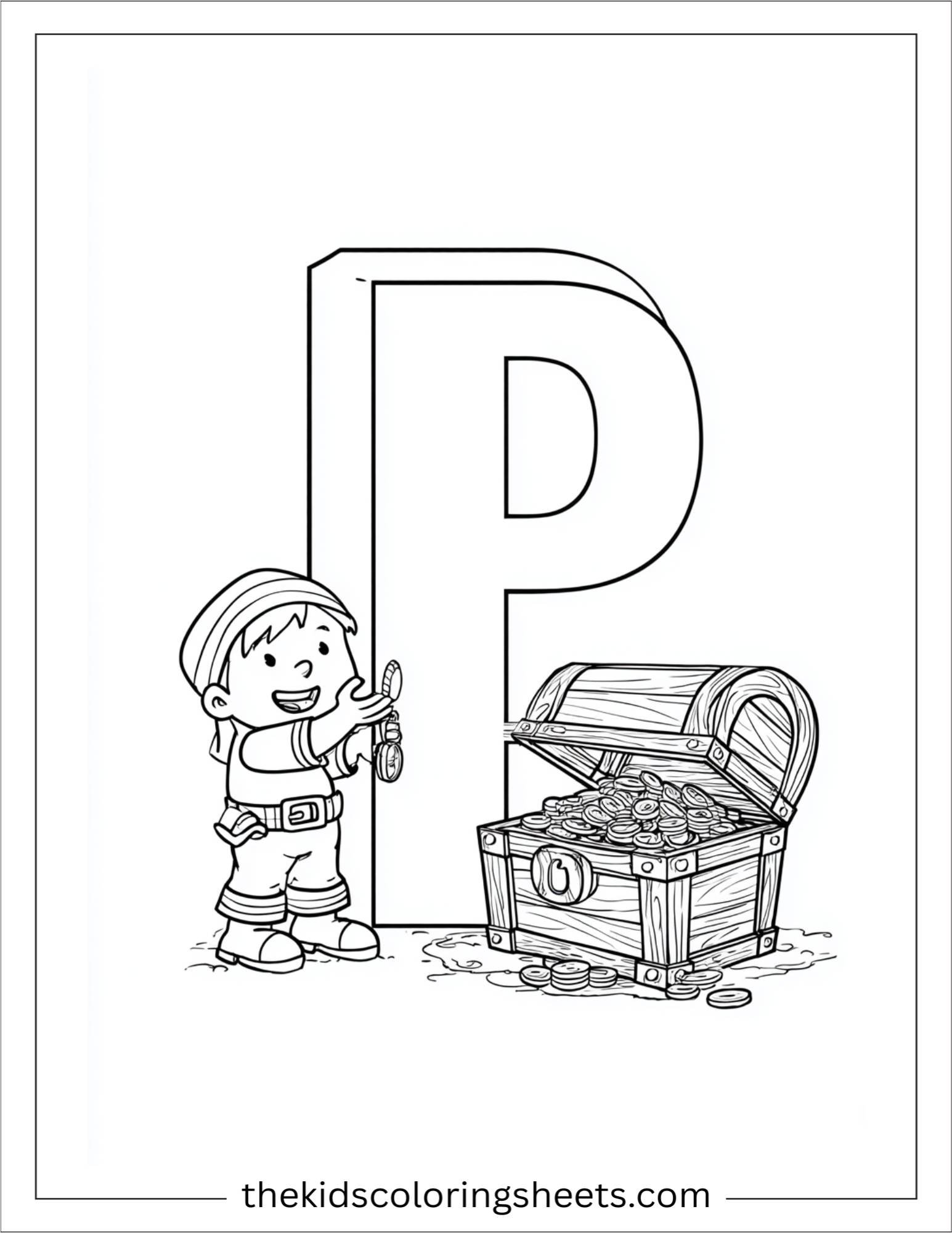 alphabet P pirate chest coloring page