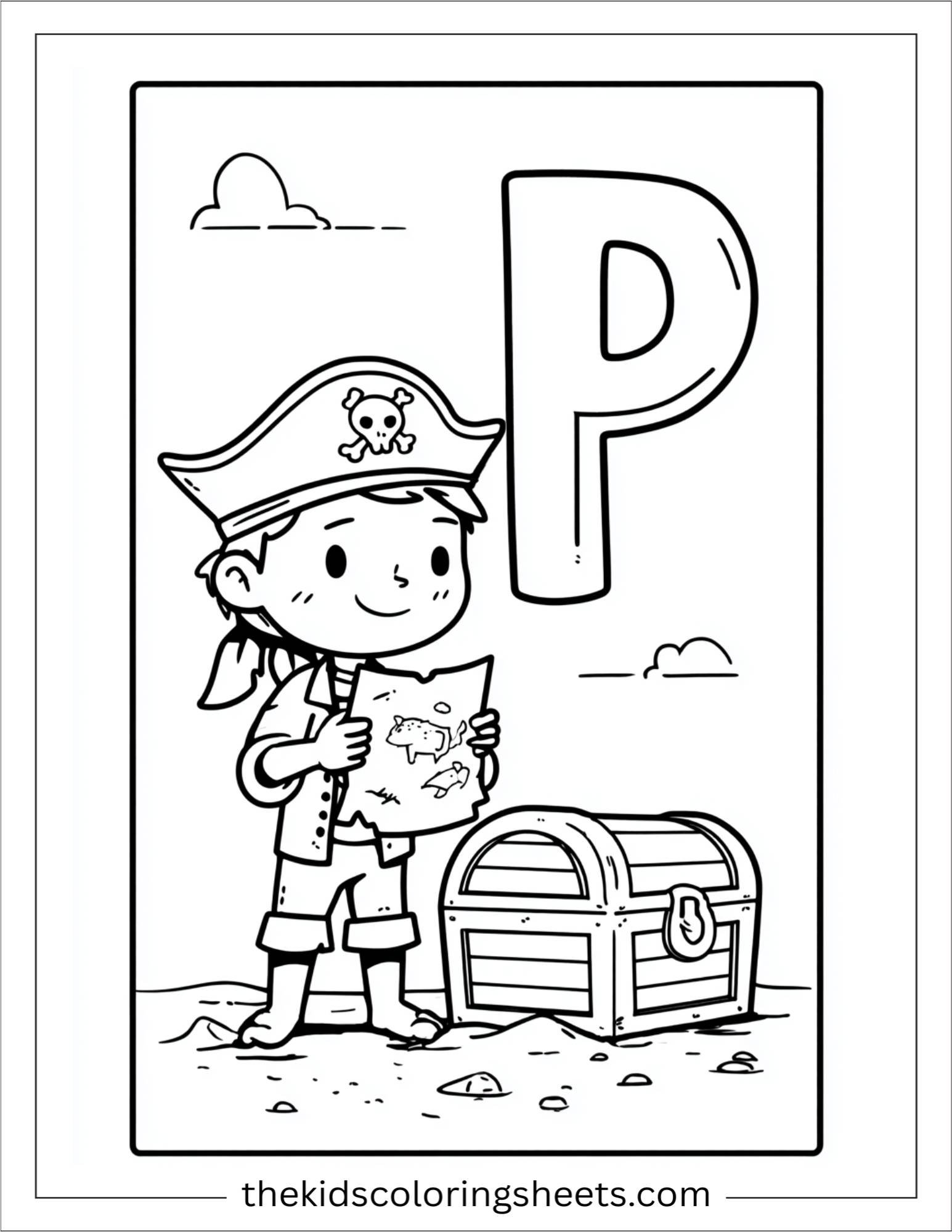 alphabet P pirate map coloring page