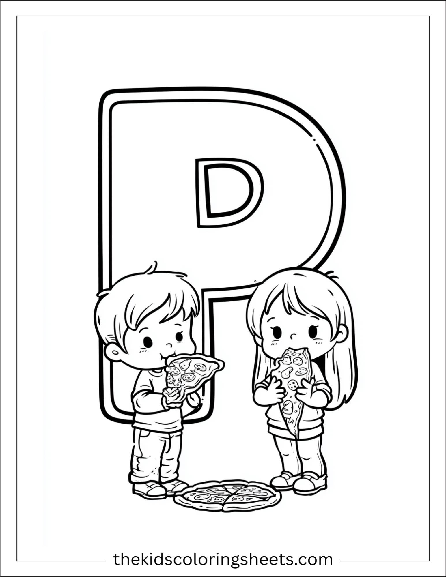 alphabet P pizza party coloring page