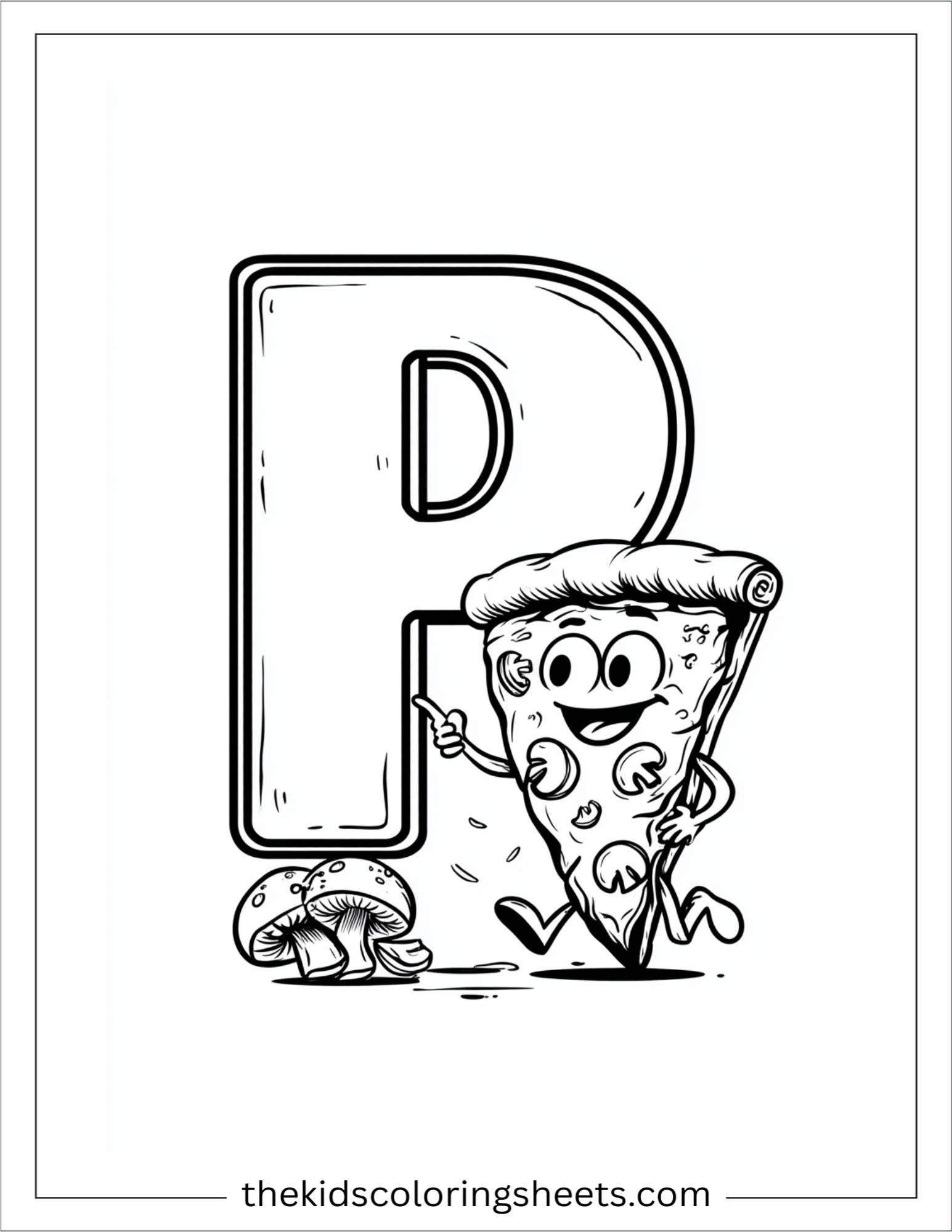 alphabet P pizza toppings coloring page