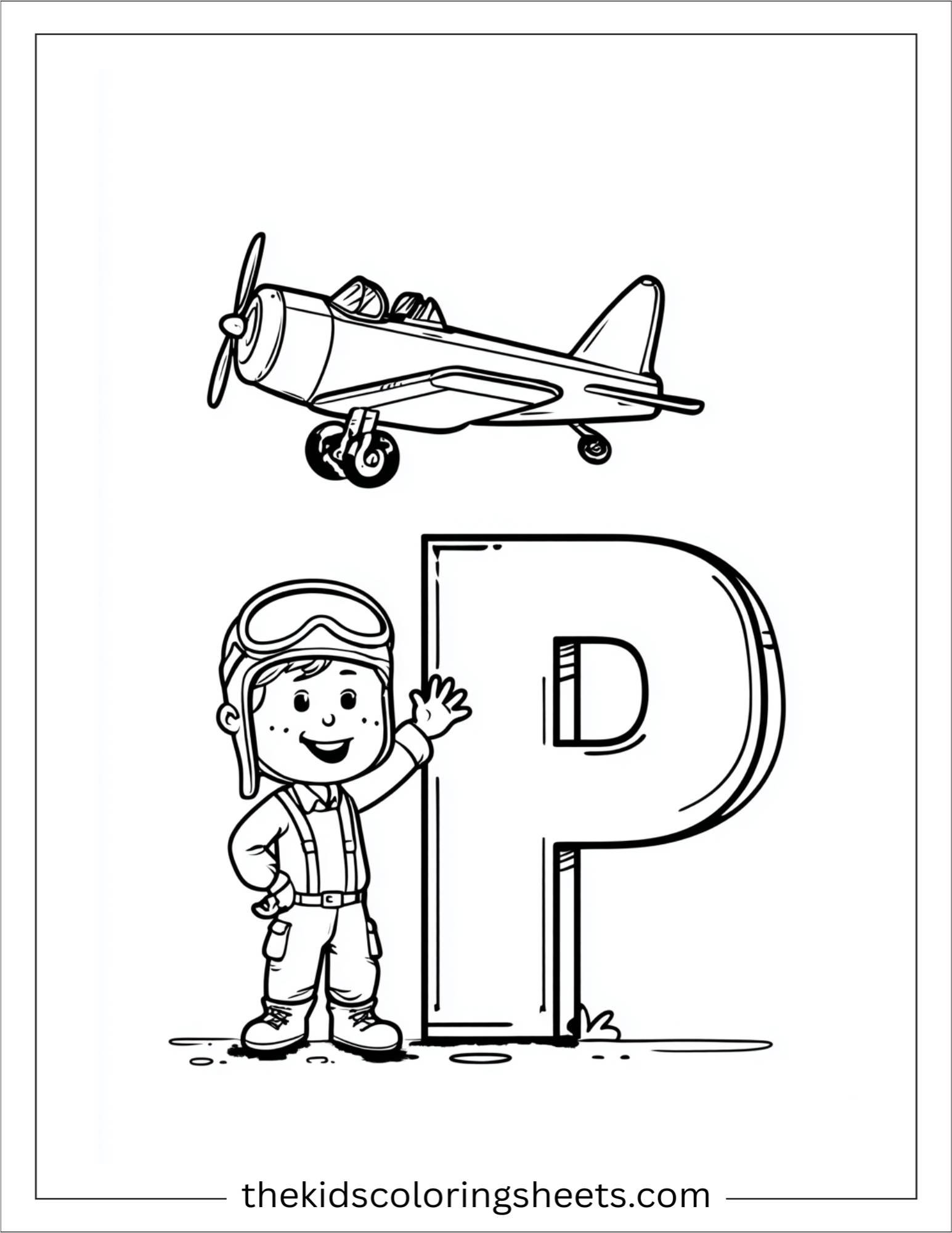 alphabet P plane pilot coloring page
