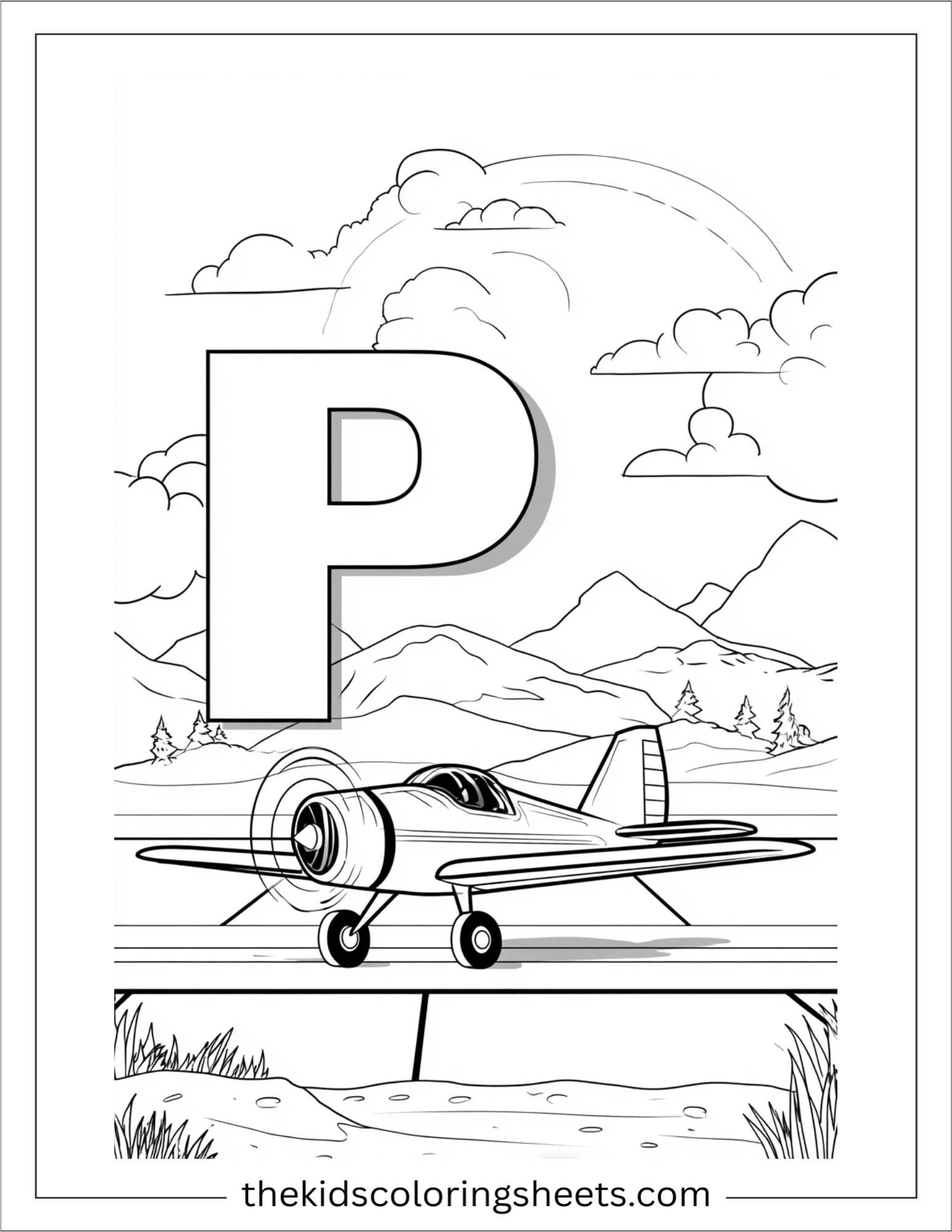 alphabet P plane runway coloring page