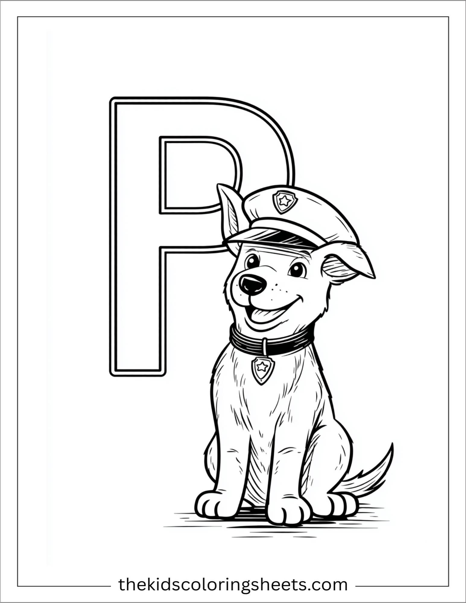 alphabet P police dog coloring page