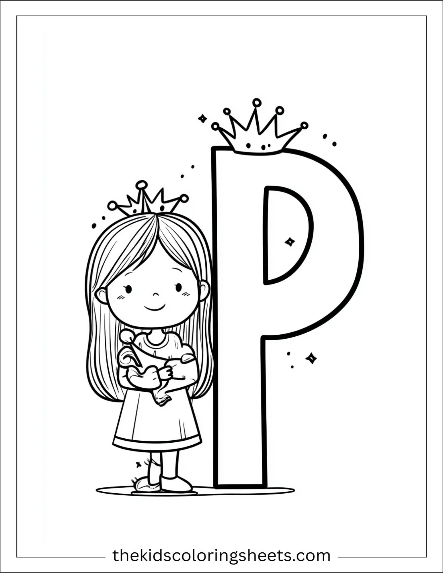 alphabet P princess crown coloring page