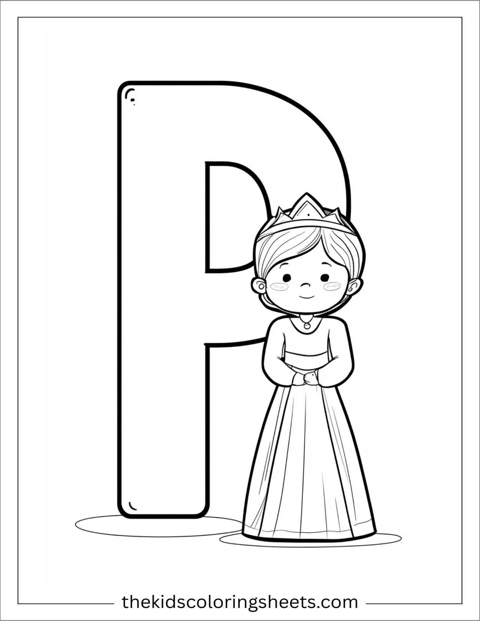 alphabet P princess dress coloring page