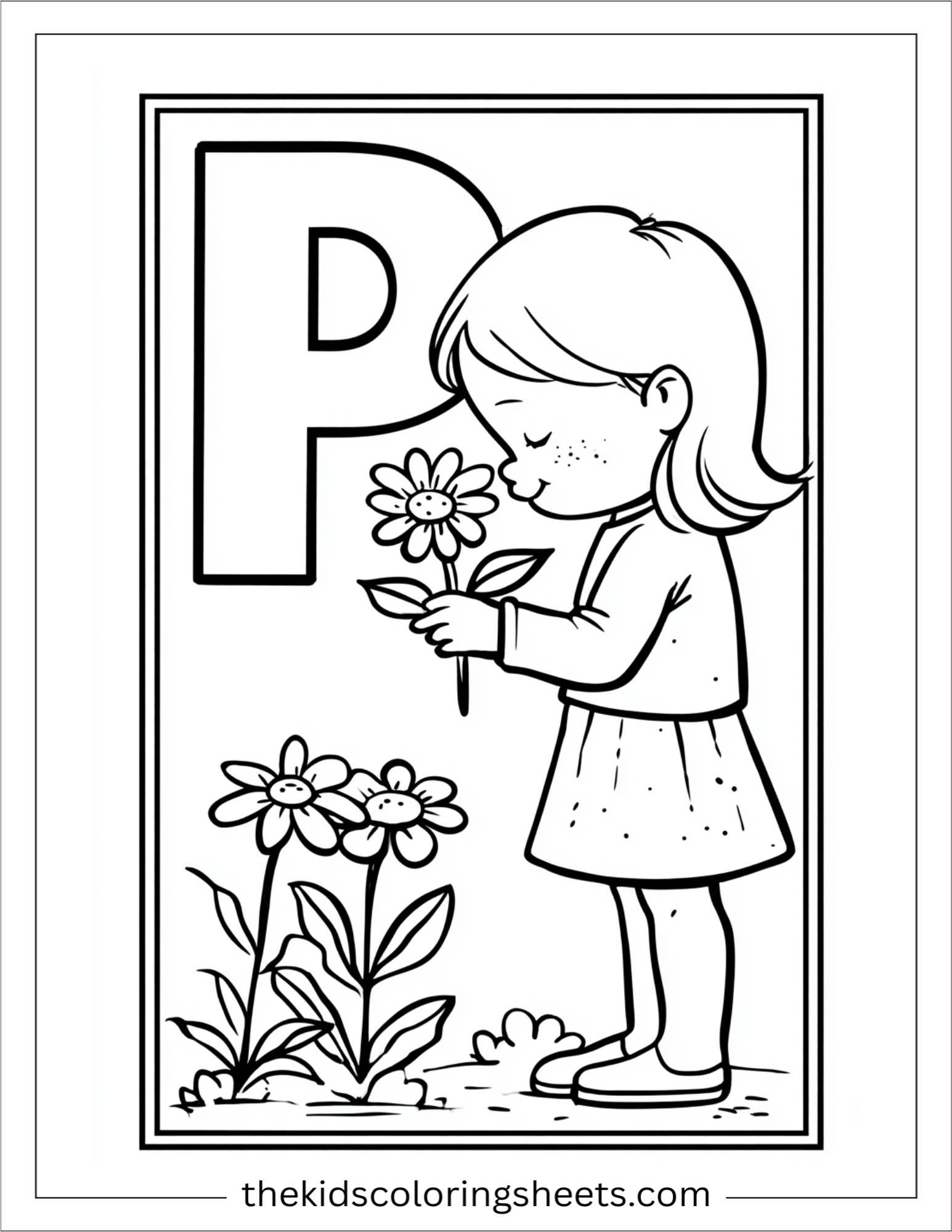alphabet P princess garden coloring page