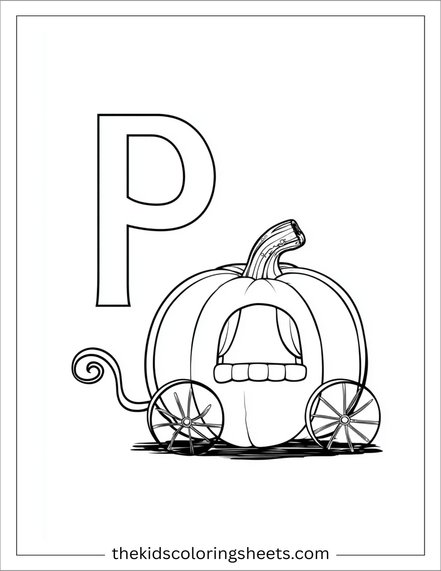 alphabet P pumpkin carriage coloring page