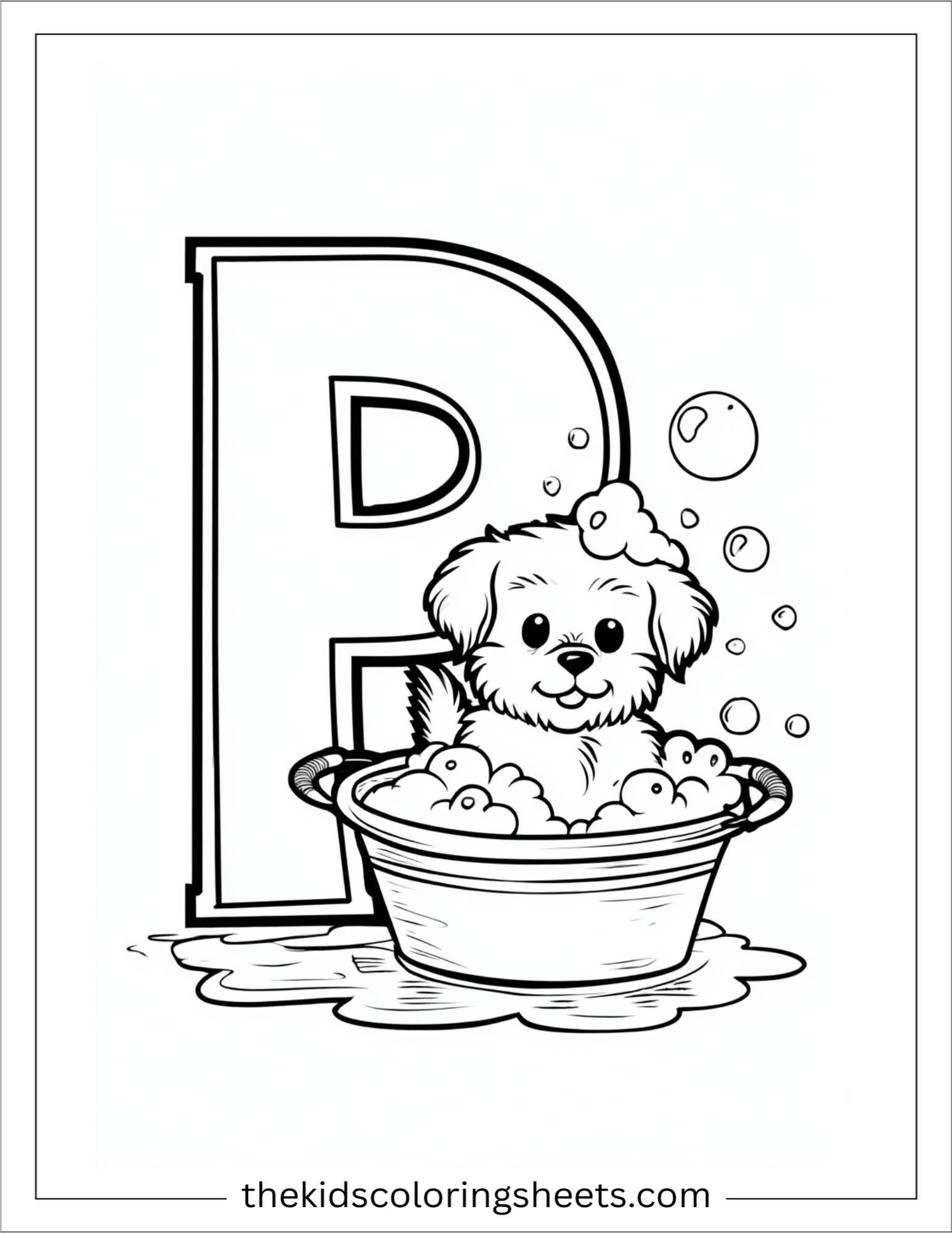alphabet P puppy bath coloring page